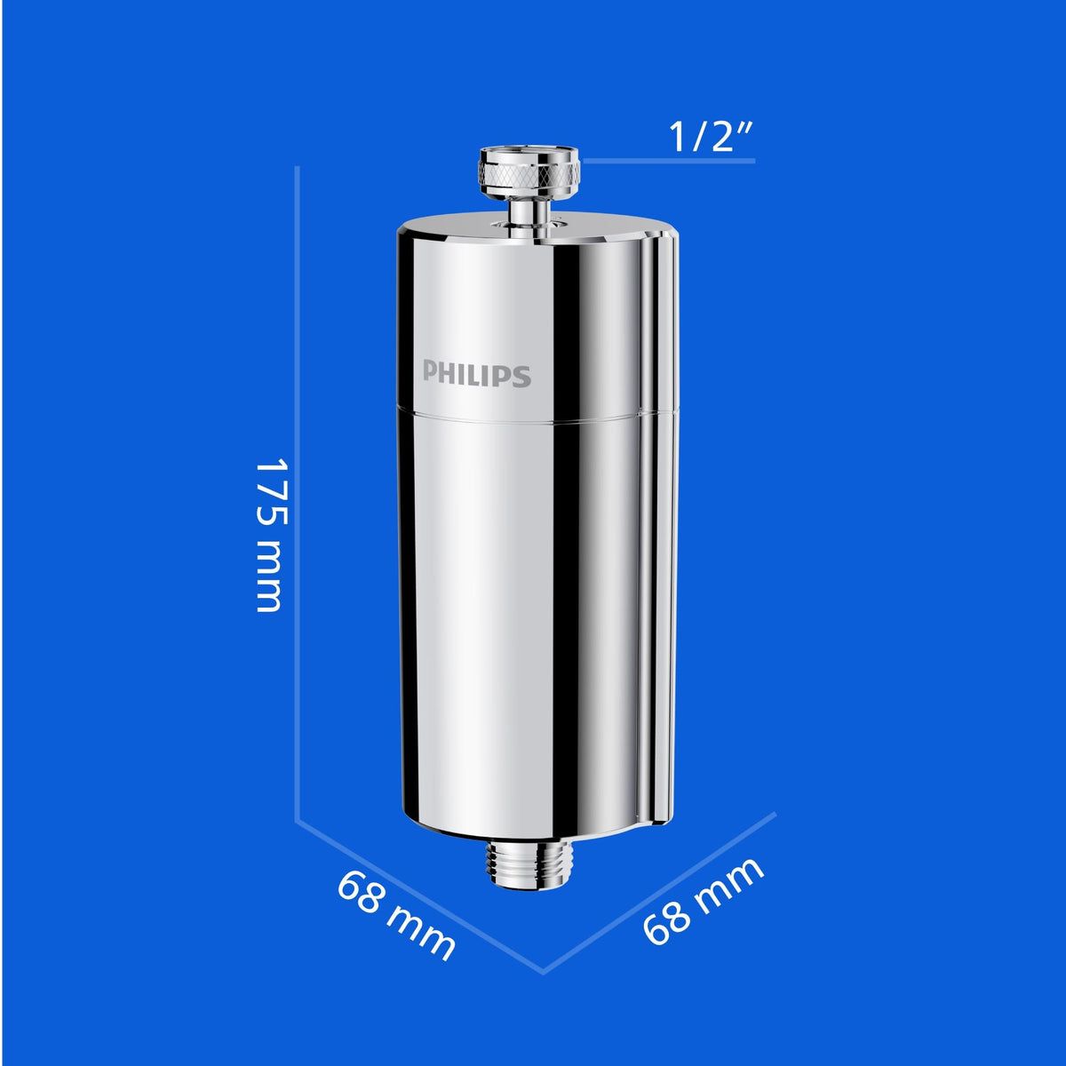 Philips Water Filtro de ducha en línea + 3 cartuchos de repuesto, reduce hasta un 99 % de CLORO, CROMADO, capacidad de filtración de 50 000 L por filtro