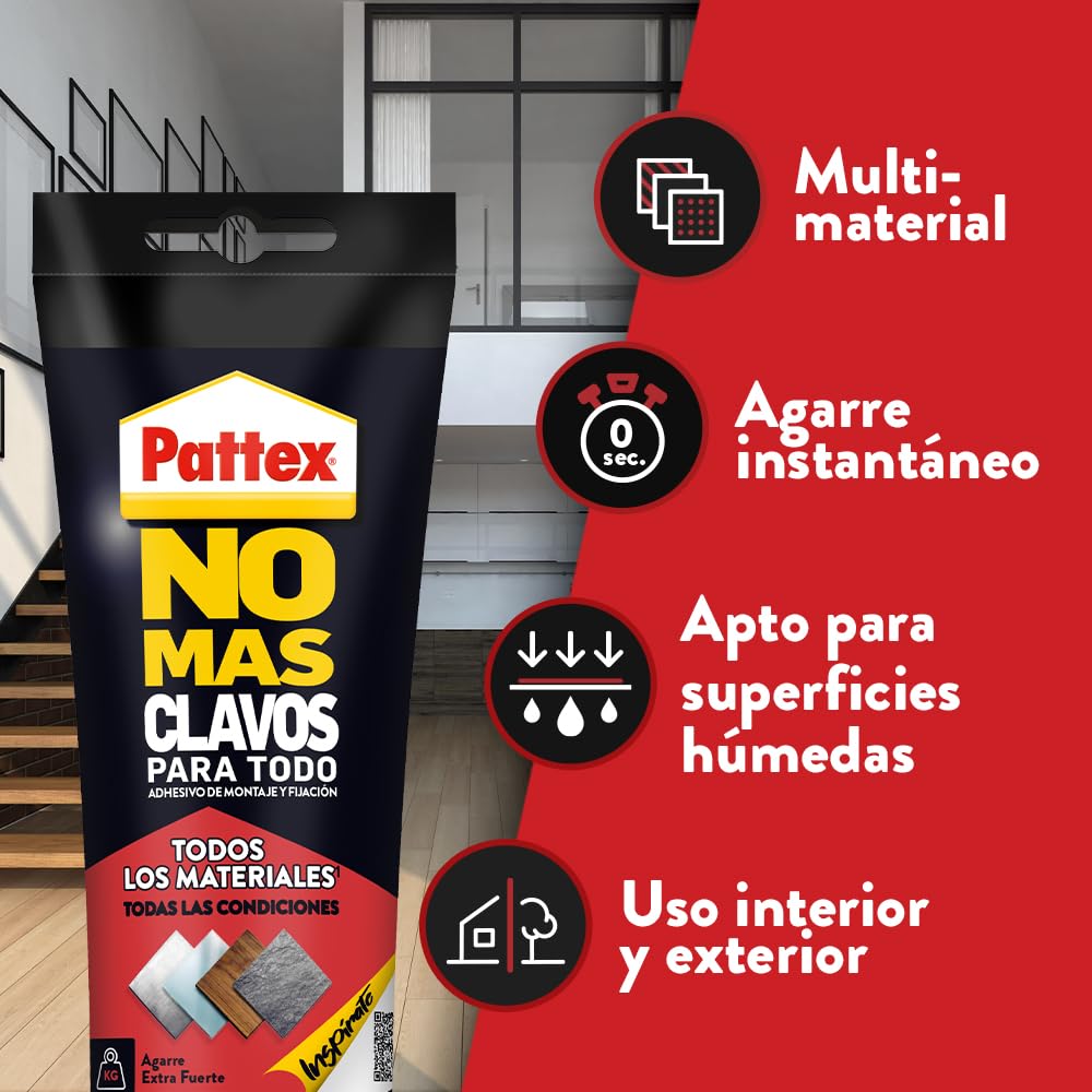 Pattex No Más Clavos Para Todo HighTack, adhesivo de montaje resistente a temperaturas extremas, pegamento fuerte en superficies húmedas, adhesivo blanco, 1 tubo x 142 g