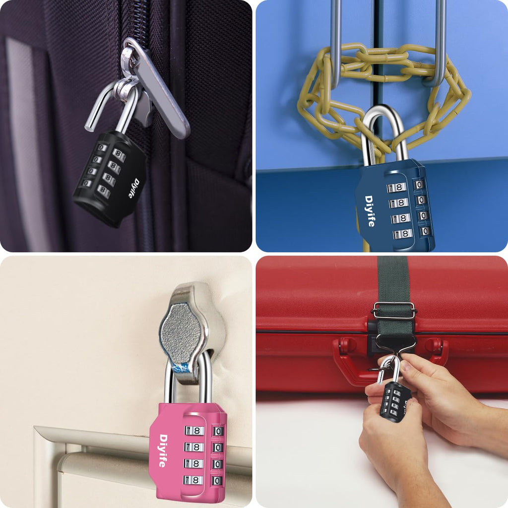Candado Combinacion, Diyife Impermeable Candado Taquilla, Candado Seguridad 4 Dígitos, Candado para El Casillero del Gimnasio Escolar, Archivadores, Caja De Herramientas,Cerca, Cerrojo (Rojo)