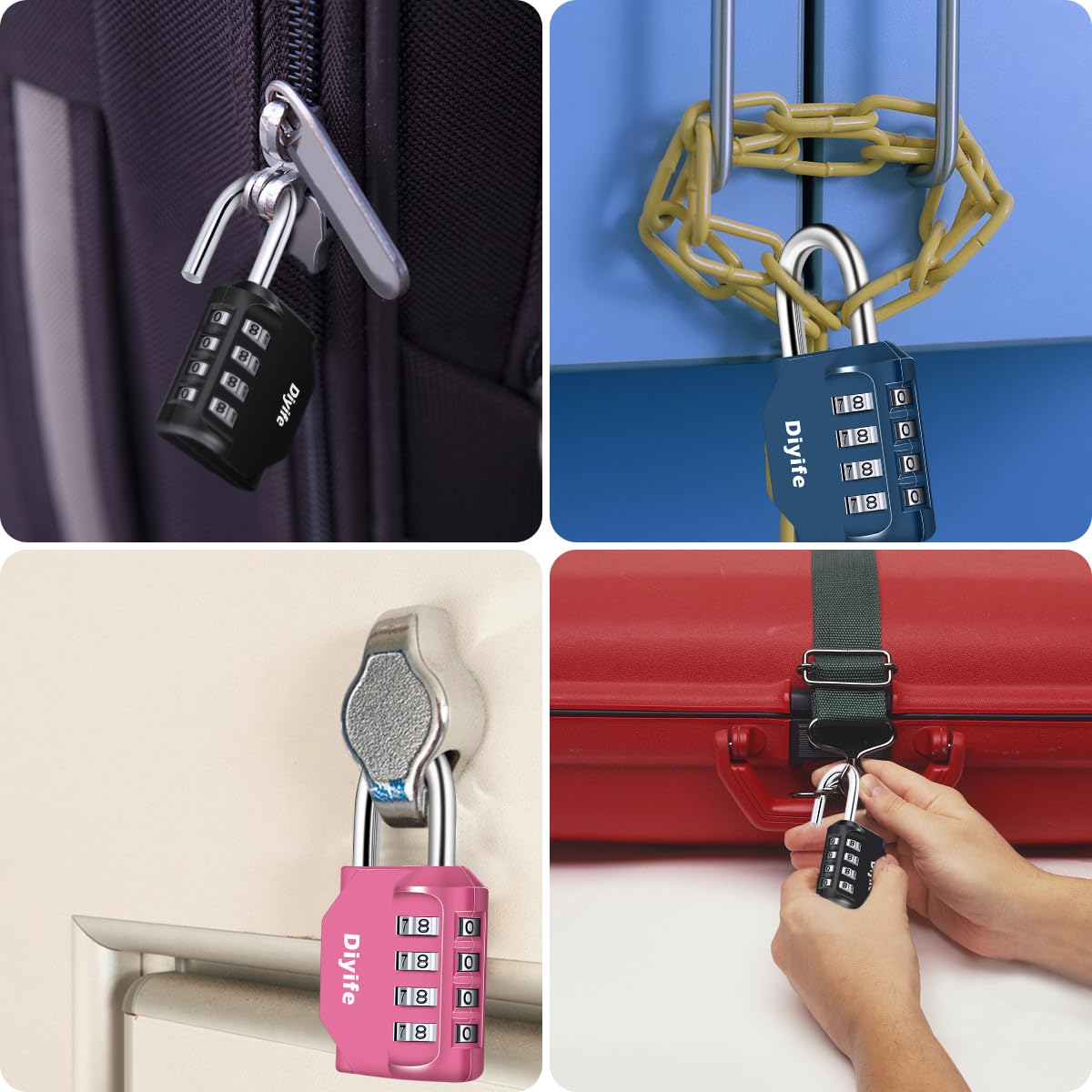 Candado Combinacion, Diyife Impermeable Candado Taquilla, Candado Seguridad 4 Dígitos, Candado para El Casillero del Gimnasio Escolar, Archivadores, Caja De Herramientas,Cerca, Cerrojo (Rojo)