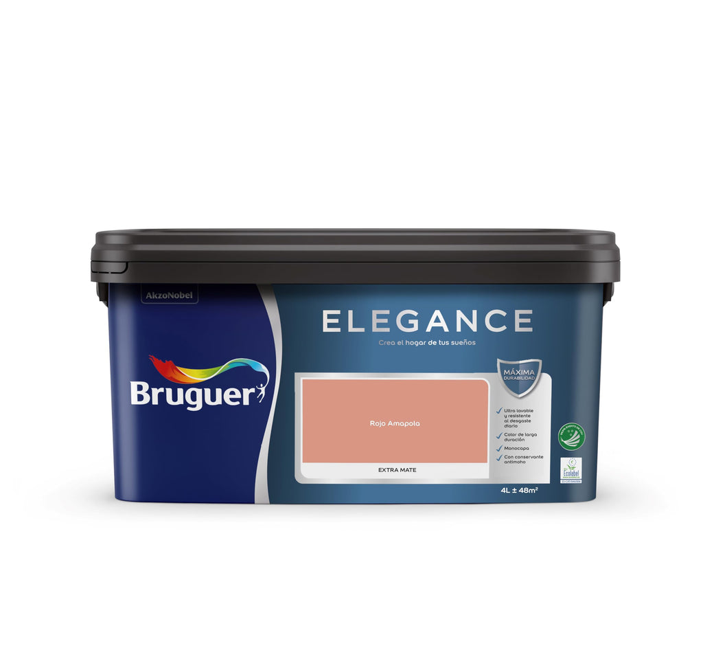 Bruguer ELEGANCE Pintura Monocapa ExtraMate, Paredes y Techos, Interior, Exterior protegido, Alta Durabilidad, UltraLavable, Resistente al Desgaste y Manchas Blanco 750 ml