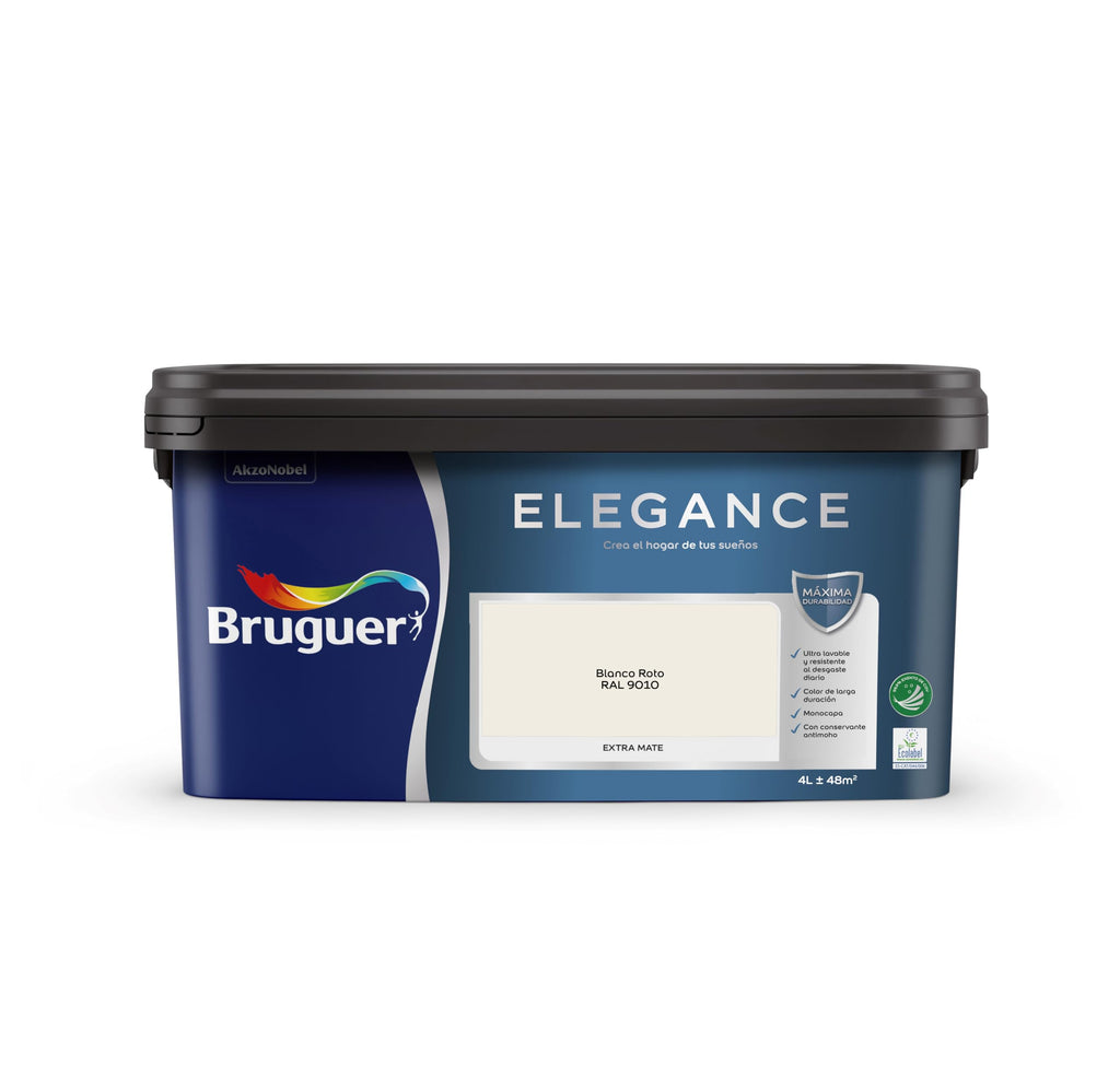 Bruguer ELEGANCE Pintura Monocapa ExtraMate, Paredes y Techos, Interior, Exterior protegido, Alta Durabilidad, UltraLavable, Resistente al Desgaste y Manchas Blanco 750 ml