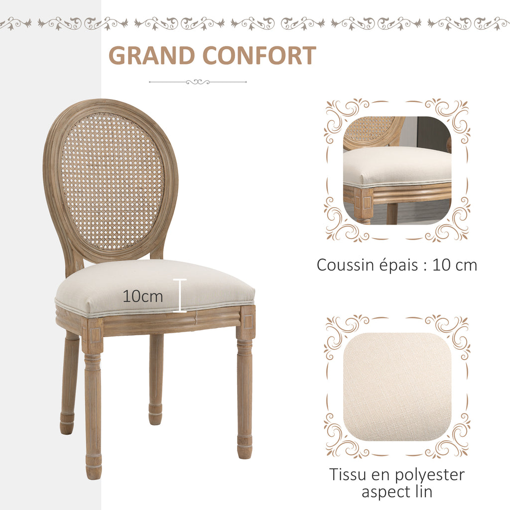 Lot de 4 chaises de Salle à Manger - Chaise de Salon médaillon Style Louis XVI - Bois Massif sculpté, patiné