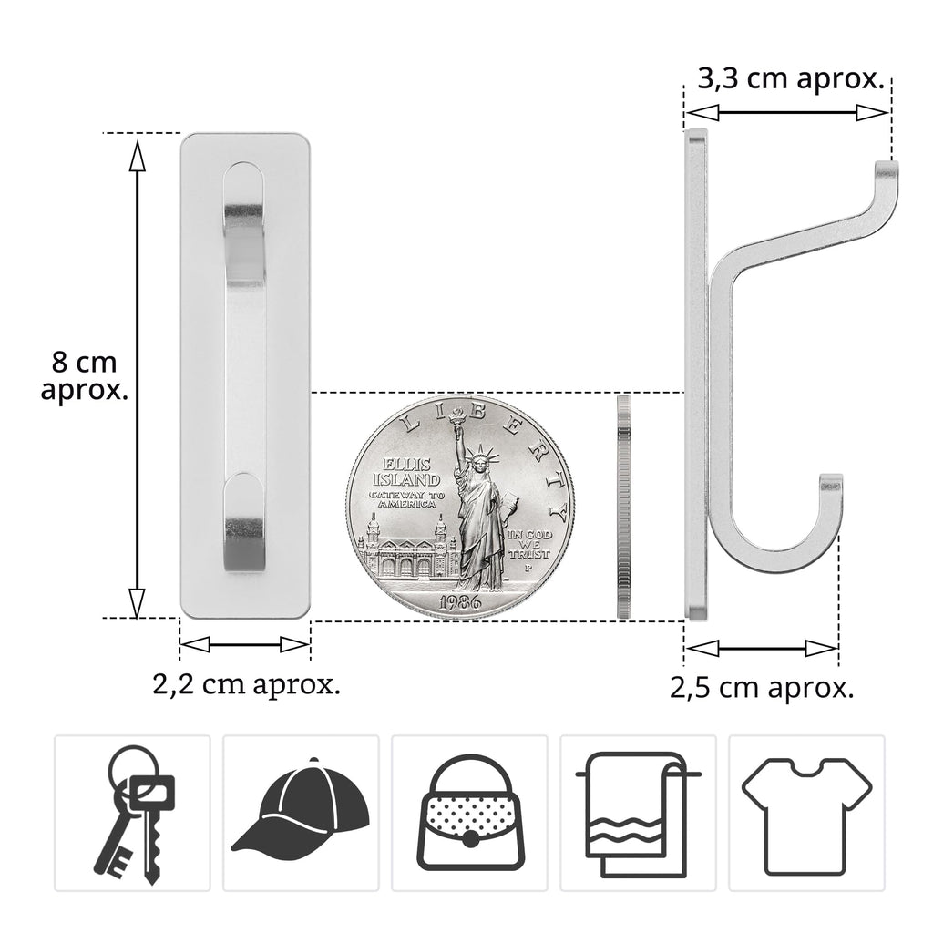 pickpiff Ganchos Adhesivos para Pared, Resistentes 6kg, Sin Taladrar, Impermeable, Colgadores para Baño Cocina Abrigos, Perchas Adhesivas de Acero Inoxidable, Negro, 6 Piezas