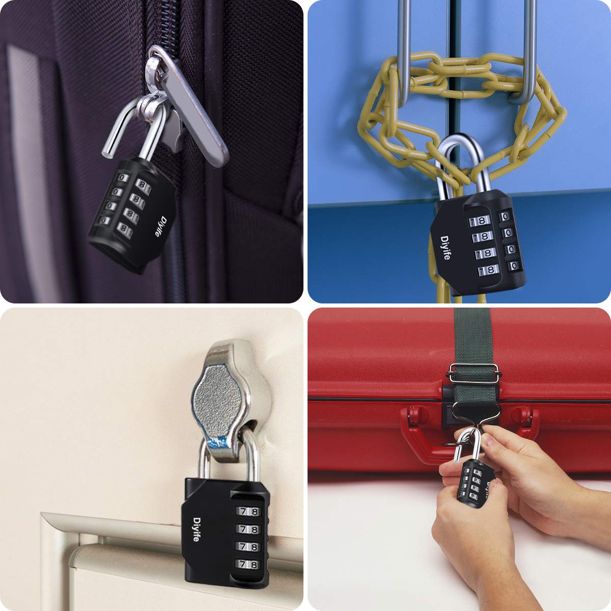 Candado Combinacion, Diyife Impermeable Candado Taquilla, Candado Seguridad 4 Dígitos, Candado para El Casillero del Gimnasio Escolar, Archivadores, Caja De Herramientas,Cerca, Cerrojo (Rojo)