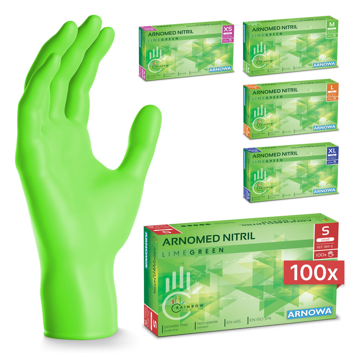 100x ARNOMED® Guantes nitrilo talla L Negro, Guantes desechables quirurgicos y laboratorio, Luvas nitrilo descartaveis sin polvo y látex, Manoplas nitrilo en XS, S, M, L, XL, XXL