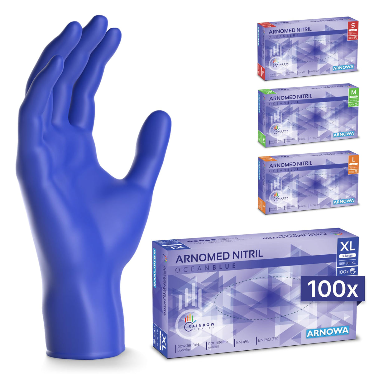 100x ARNOMED® Guantes nitrilo talla L Negro, Guantes desechables quirurgicos y laboratorio, Luvas nitrilo descartaveis sin polvo y látex, Manoplas nitrilo en XS, S, M, L, XL, XXL