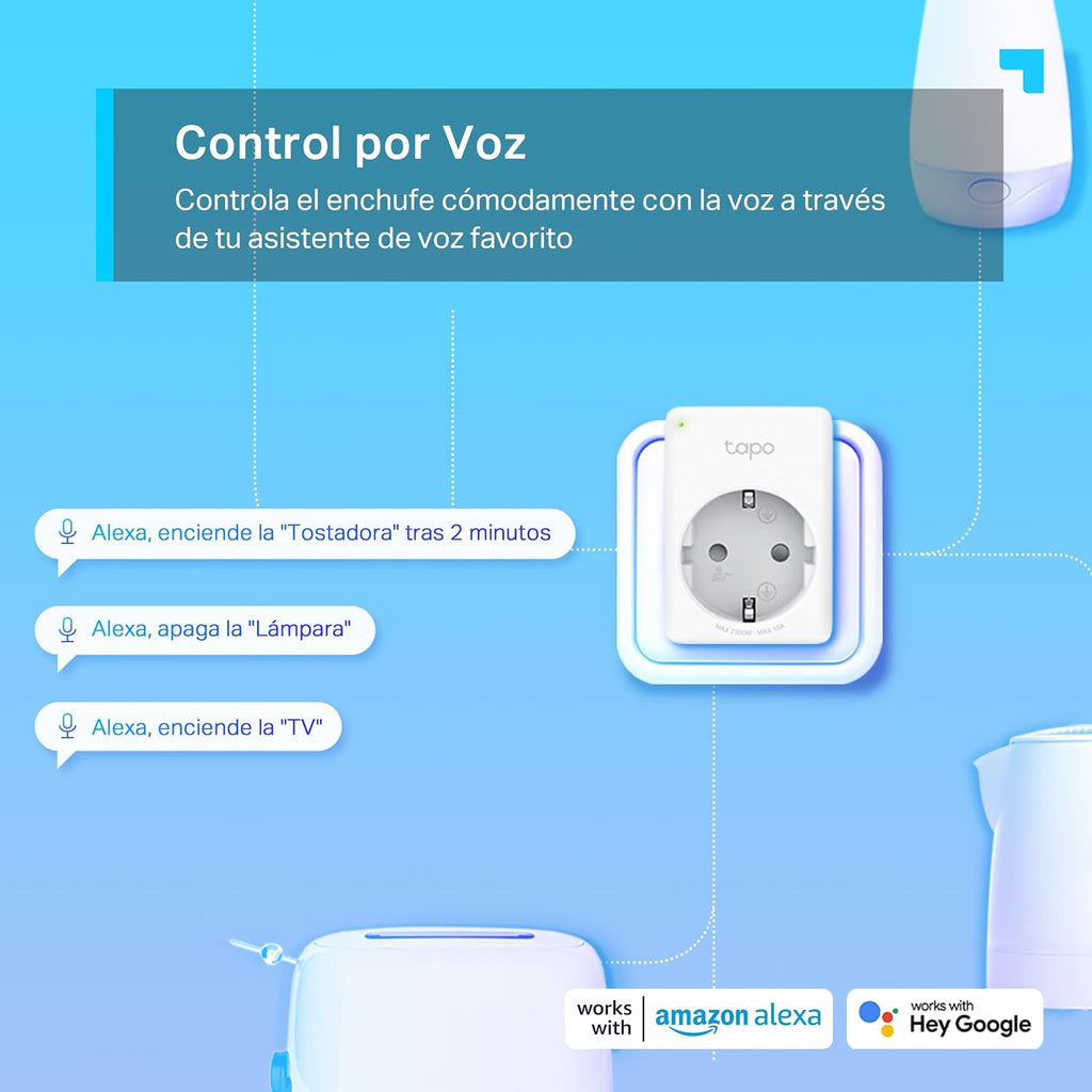 Tapo P100 - Enchufe Inteligente WiFi, Programa Horarios, Control App/Voz