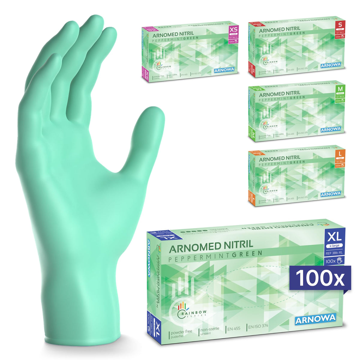 100x ARNOMED® Guantes nitrilo talla L Negro, Guantes desechables quirurgicos y laboratorio, Luvas nitrilo descartaveis sin polvo y látex, Manoplas nitrilo en XS, S, M, L, XL, XXL