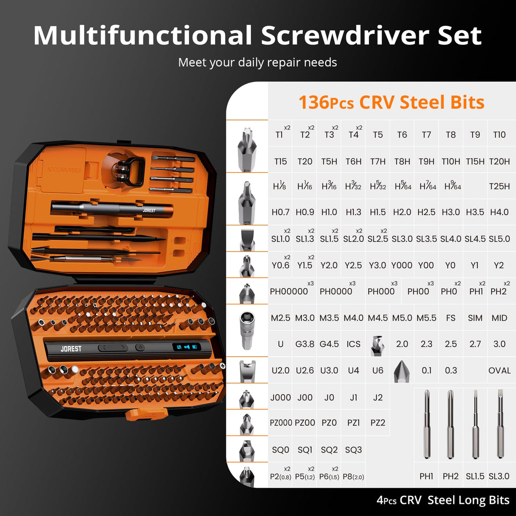 JOREST 40Pcs Destornilladores Precision Kit, Set Herramientas con Torx T1 T2 T3 T4 T5, TR6 T7 T8 T9 T10 T15, Triwing Y00, P2/P5, -1.0/2.0, etc, per Switch, PS4, Joycon, Xbox, PC, Mac, Laptop, Gafas
