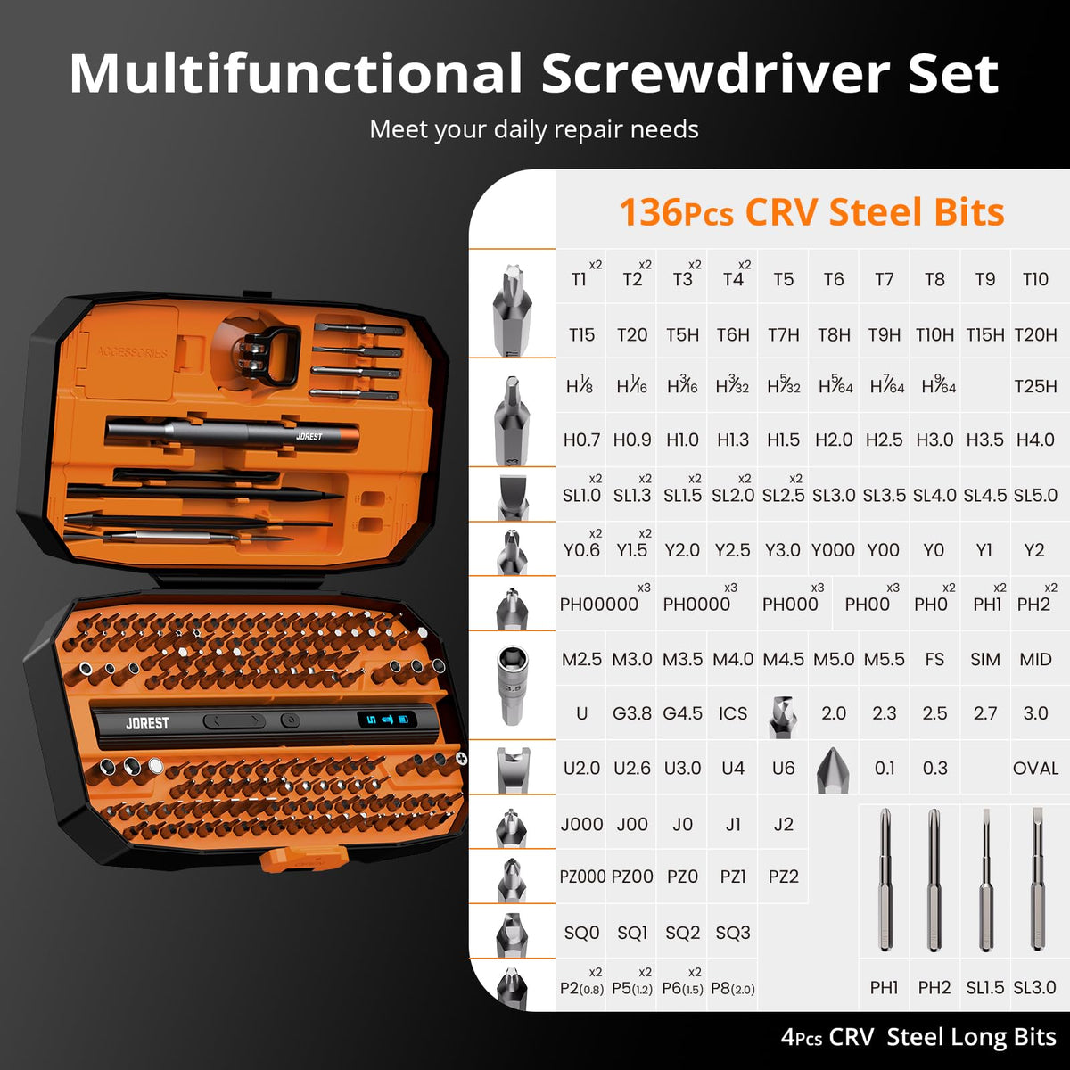 JOREST 40Pcs Destornilladores Precision Kit, Set Herramientas con Torx T1 T2 T3 T4 T5, TR6 T7 T8 T9 T10 T15, Triwing Y00, P2/P5, -1.0/2.0, etc, per Switch, PS4, Joycon, Xbox, PC, Mac, Laptop, Gafas