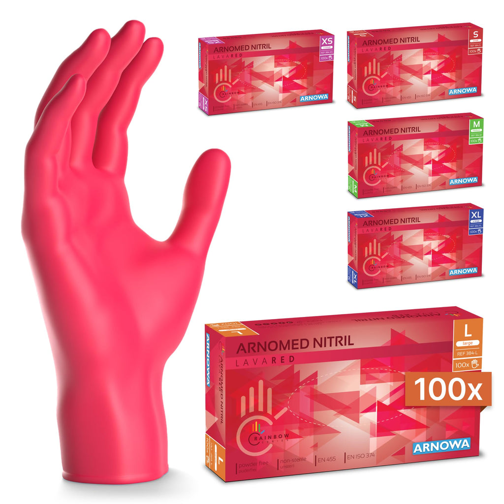 100x ARNOMED® Guantes nitrilo talla L Negro, Guantes desechables quirurgicos y laboratorio, Luvas nitrilo descartaveis sin polvo y látex, Manoplas nitrilo en XS, S, M, L, XL, XXL