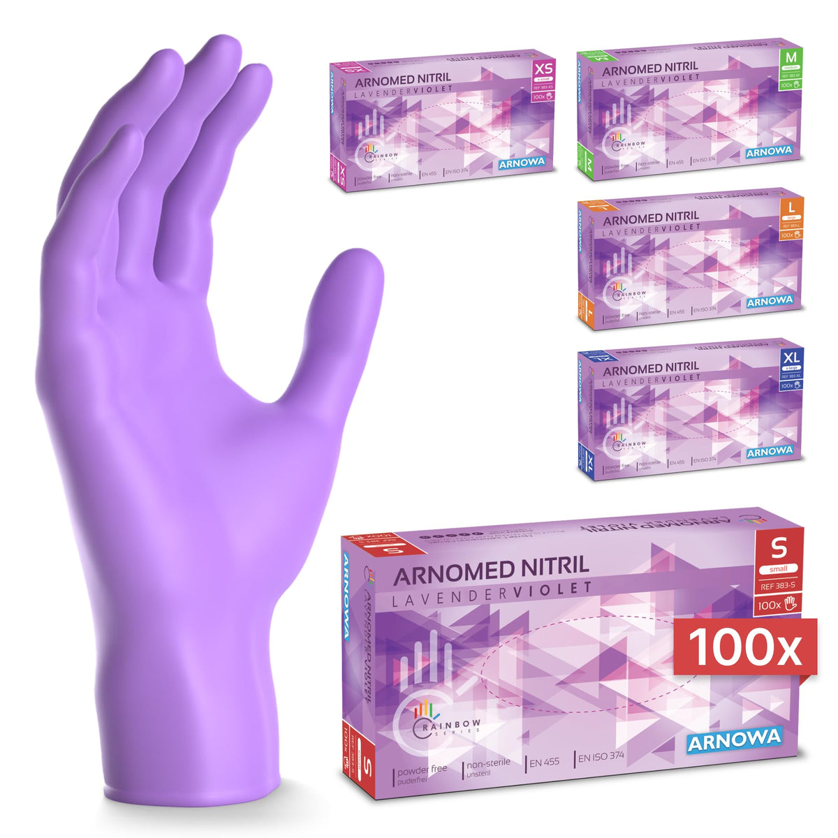 100x ARNOMED® Guantes nitrilo talla L Negro, Guantes desechables quirurgicos y laboratorio, Luvas nitrilo descartaveis sin polvo y látex, Manoplas nitrilo en XS, S, M, L, XL, XXL