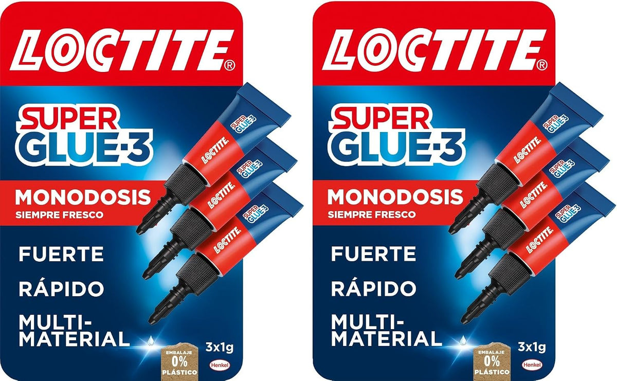 Loctite Super Glue-3 Monodosis, Pegamento Instantáneo Transparente, 3 x 1 g