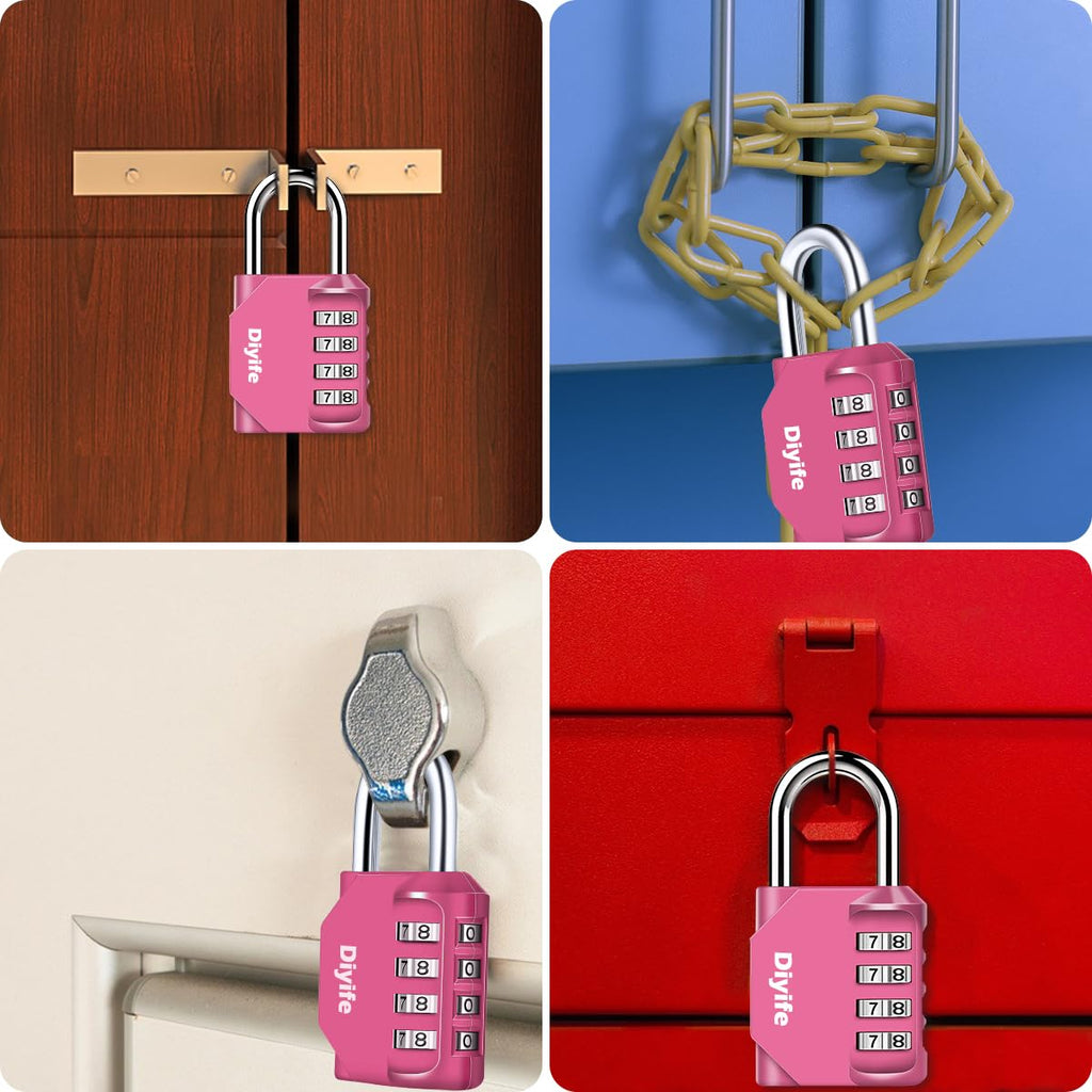 Candado Combinacion, Diyife Impermeable Candado Taquilla, Candado Seguridad 4 Dígitos, Candado para El Casillero del Gimnasio Escolar, Archivadores, Caja De Herramientas,Cerca, Cerrojo (Rojo)