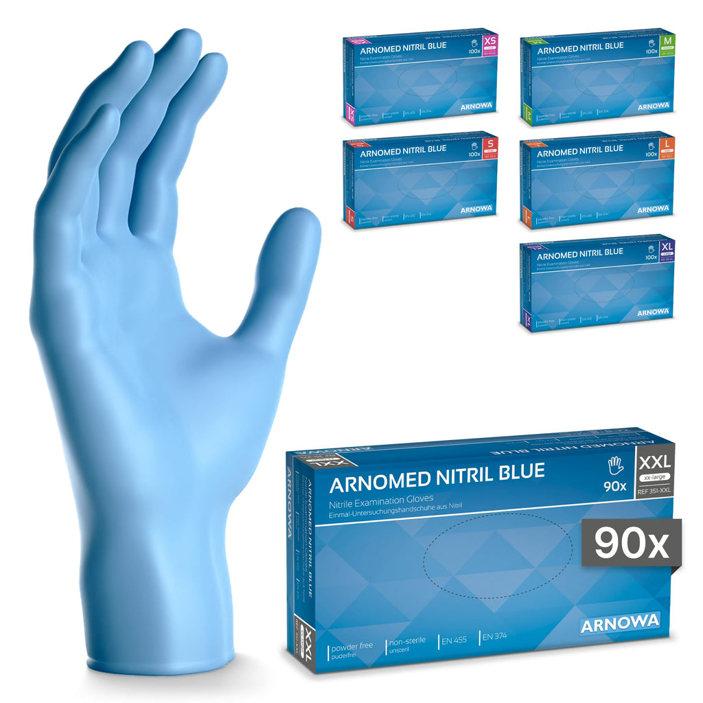 100x ARNOMED® Guantes nitrilo talla L Negro, Guantes desechables quirurgicos y laboratorio, Luvas nitrilo descartaveis sin polvo y látex, Manoplas nitrilo en XS, S, M, L, XL, XXL