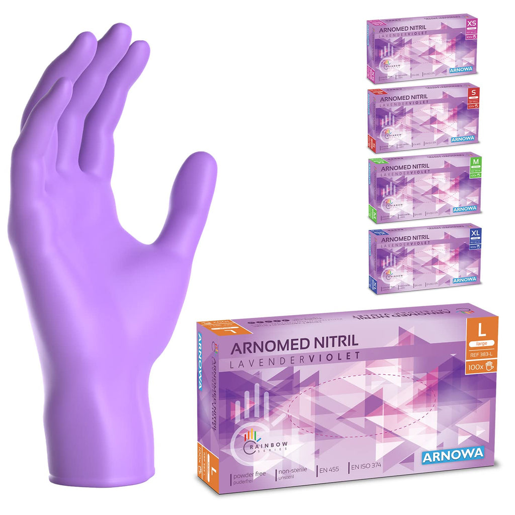 100x ARNOMED® Guantes nitrilo talla L Negro, Guantes desechables quirurgicos y laboratorio, Luvas nitrilo descartaveis sin polvo y látex, Manoplas nitrilo en XS, S, M, L, XL, XXL