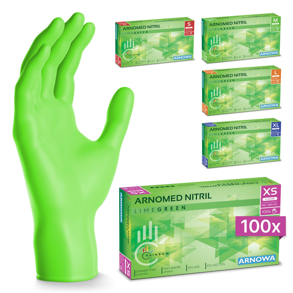 100x ARNOMED® Guantes nitrilo talla L Negro, Guantes desechables quirurgicos y laboratorio, Luvas nitrilo descartaveis sin polvo y látex, Manoplas nitrilo en XS, S, M, L, XL, XXL