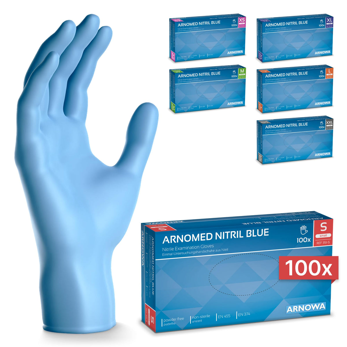 100x ARNOMED® Guantes nitrilo talla L Negro, Guantes desechables quirurgicos y laboratorio, Luvas nitrilo descartaveis sin polvo y látex, Manoplas nitrilo en XS, S, M, L, XL, XXL