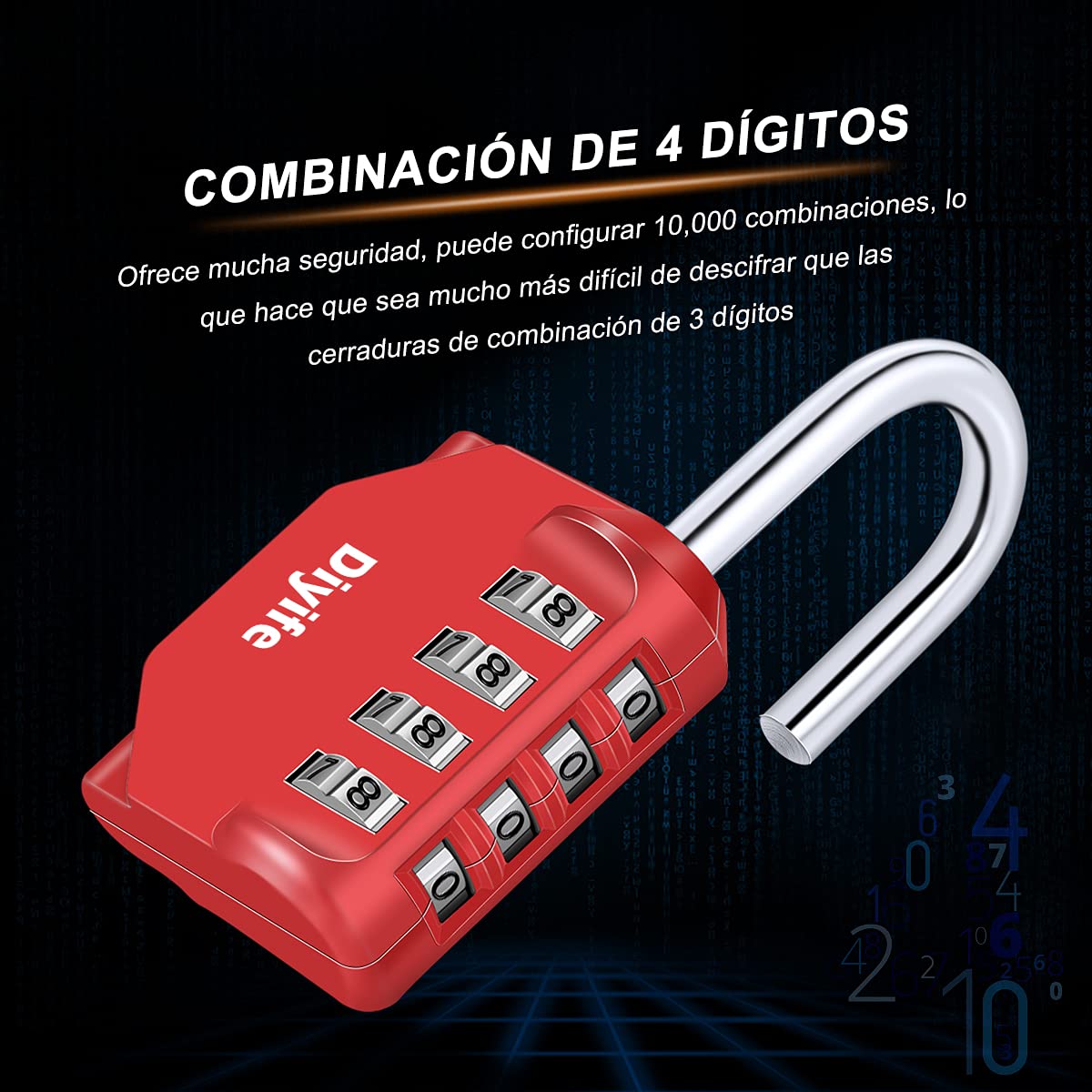 Candado Combinacion, Diyife Impermeable Candado Taquilla, Candado Seguridad 4 Dígitos, Candado para El Casillero del Gimnasio Escolar, Archivadores, Caja De Herramientas,Cerca, Cerrojo (Rojo)