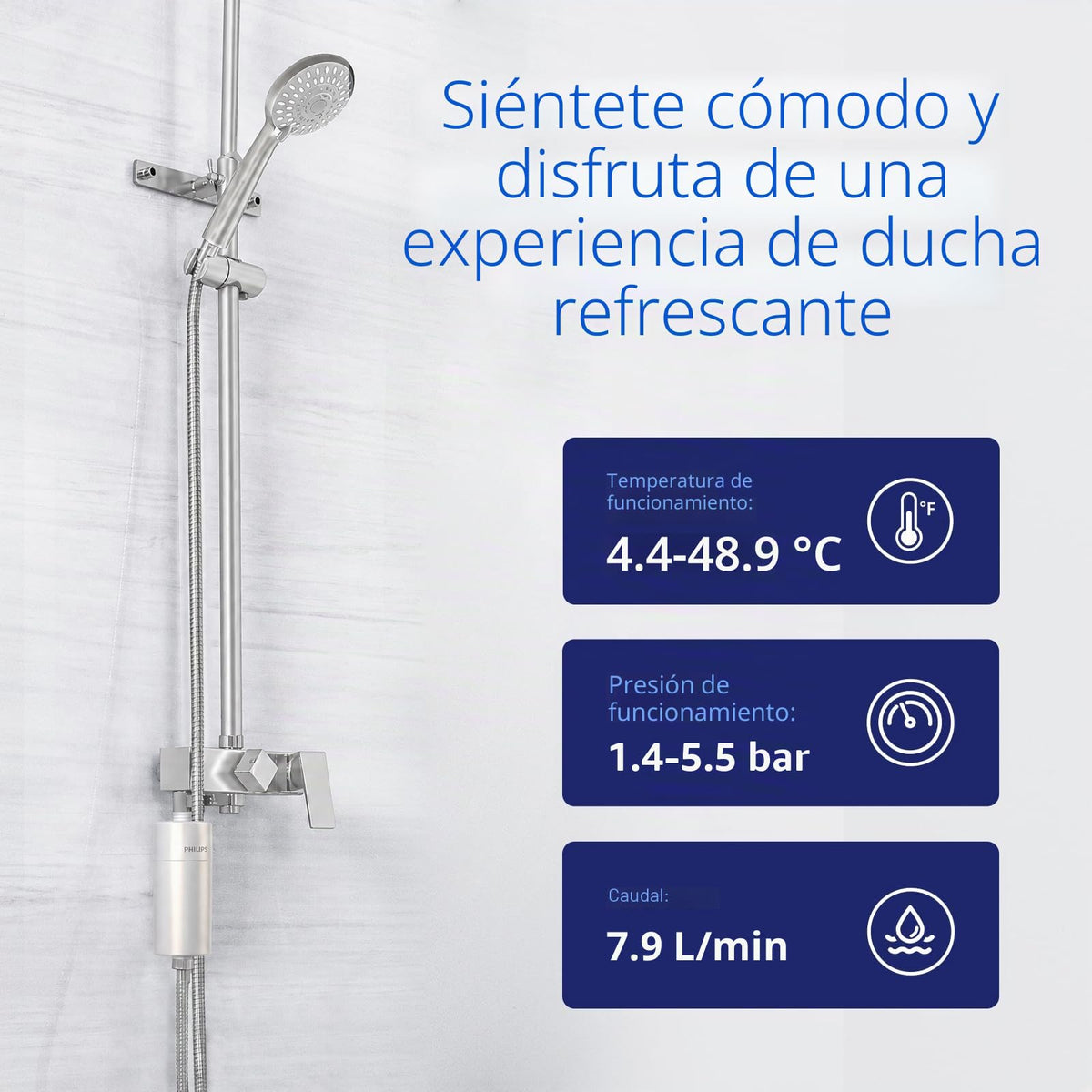 Philips Water Filtro de ducha en línea + 3 cartuchos de repuesto, reduce hasta un 99 % de CLORO, CROMADO, capacidad de filtración de 50 000 L por filtro