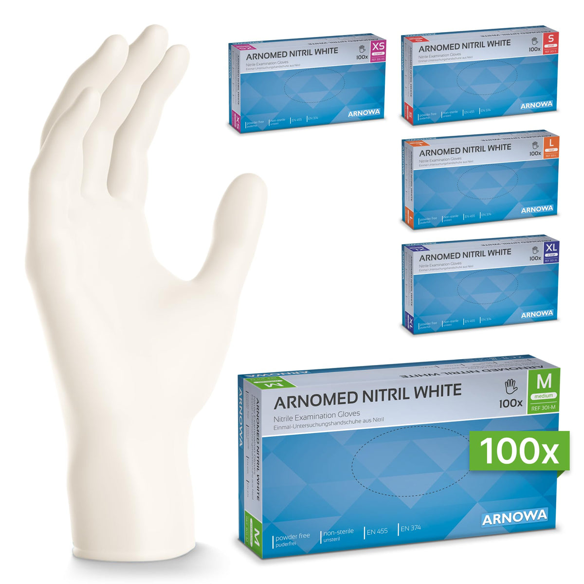 100x ARNOMED® Guantes nitrilo talla L Negro, Guantes desechables quirurgicos y laboratorio, Luvas nitrilo descartaveis sin polvo y látex, Manoplas nitrilo en XS, S, M, L, XL, XXL