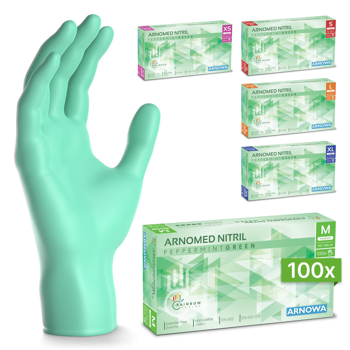 100x ARNOMED® Guantes nitrilo talla L Negro, Guantes desechables quirurgicos y laboratorio, Luvas nitrilo descartaveis sin polvo y látex, Manoplas nitrilo en XS, S, M, L, XL, XXL