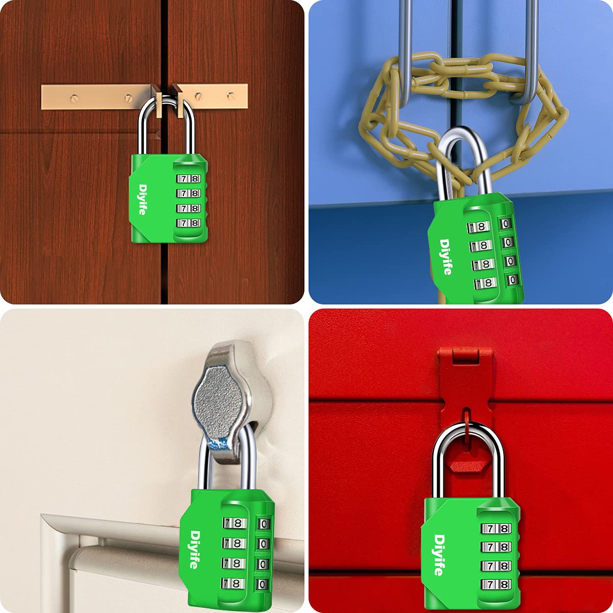 Candado Combinacion, Diyife Impermeable Candado Taquilla, Candado Seguridad 4 Dígitos, Candado para El Casillero del Gimnasio Escolar, Archivadores, Caja De Herramientas,Cerca, Cerrojo (Rojo)