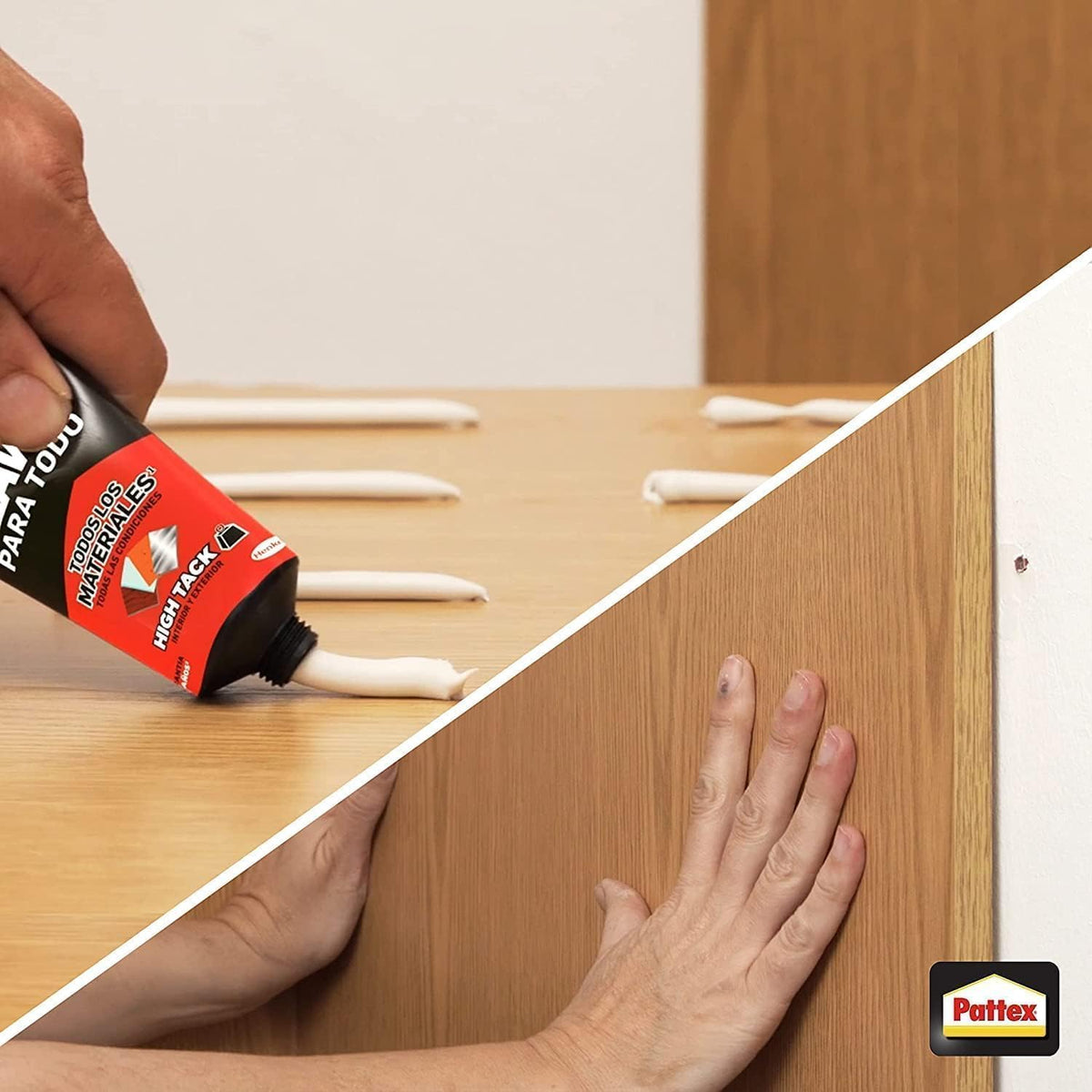 Pattex No Más Clavos Para Todo HighTack, adhesivo de montaje resistente a temperaturas extremas, pegamento fuerte en superficies húmedas, adhesivo blanco, 1 tubo x 142 g