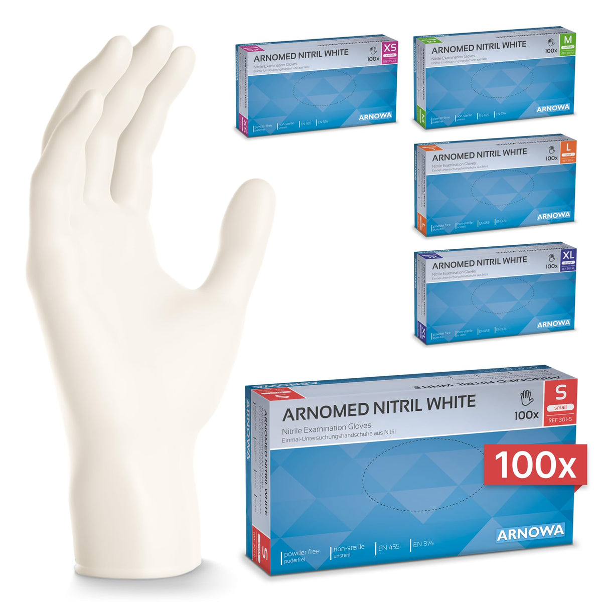 100x ARNOMED® Guantes nitrilo talla L Negro, Guantes desechables quirurgicos y laboratorio, Luvas nitrilo descartaveis sin polvo y látex, Manoplas nitrilo en XS, S, M, L, XL, XXL