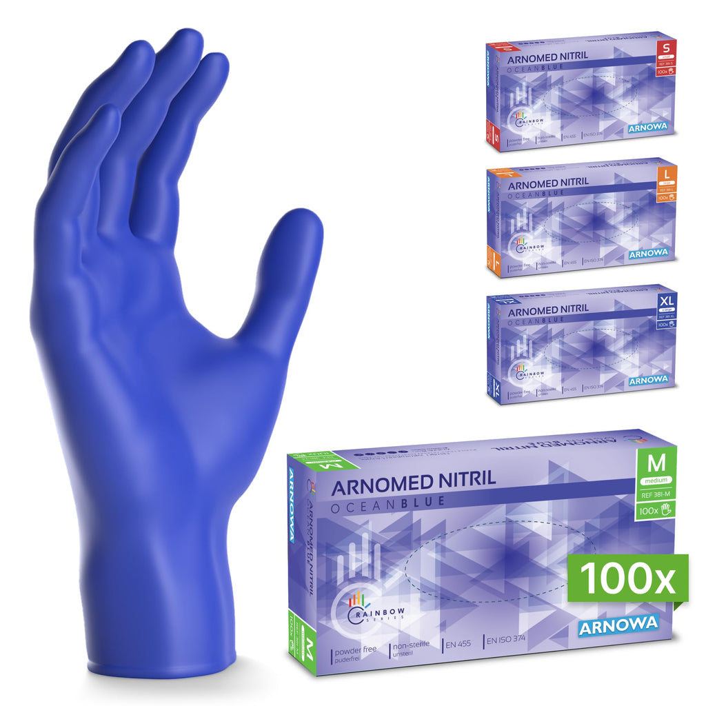100x ARNOMED® Guantes nitrilo talla L Negro, Guantes desechables quirurgicos y laboratorio, Luvas nitrilo descartaveis sin polvo y látex, Manoplas nitrilo en XS, S, M, L, XL, XXL