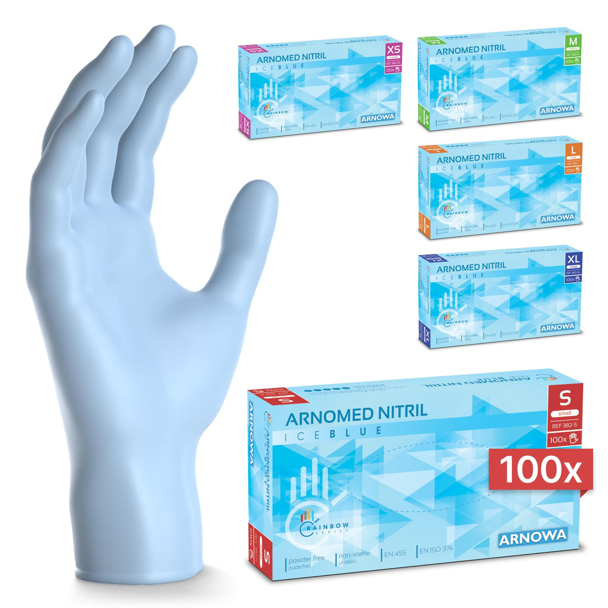 100x ARNOMED® Guantes nitrilo talla L Negro, Guantes desechables quirurgicos y laboratorio, Luvas nitrilo descartaveis sin polvo y látex, Manoplas nitrilo en XS, S, M, L, XL, XXL