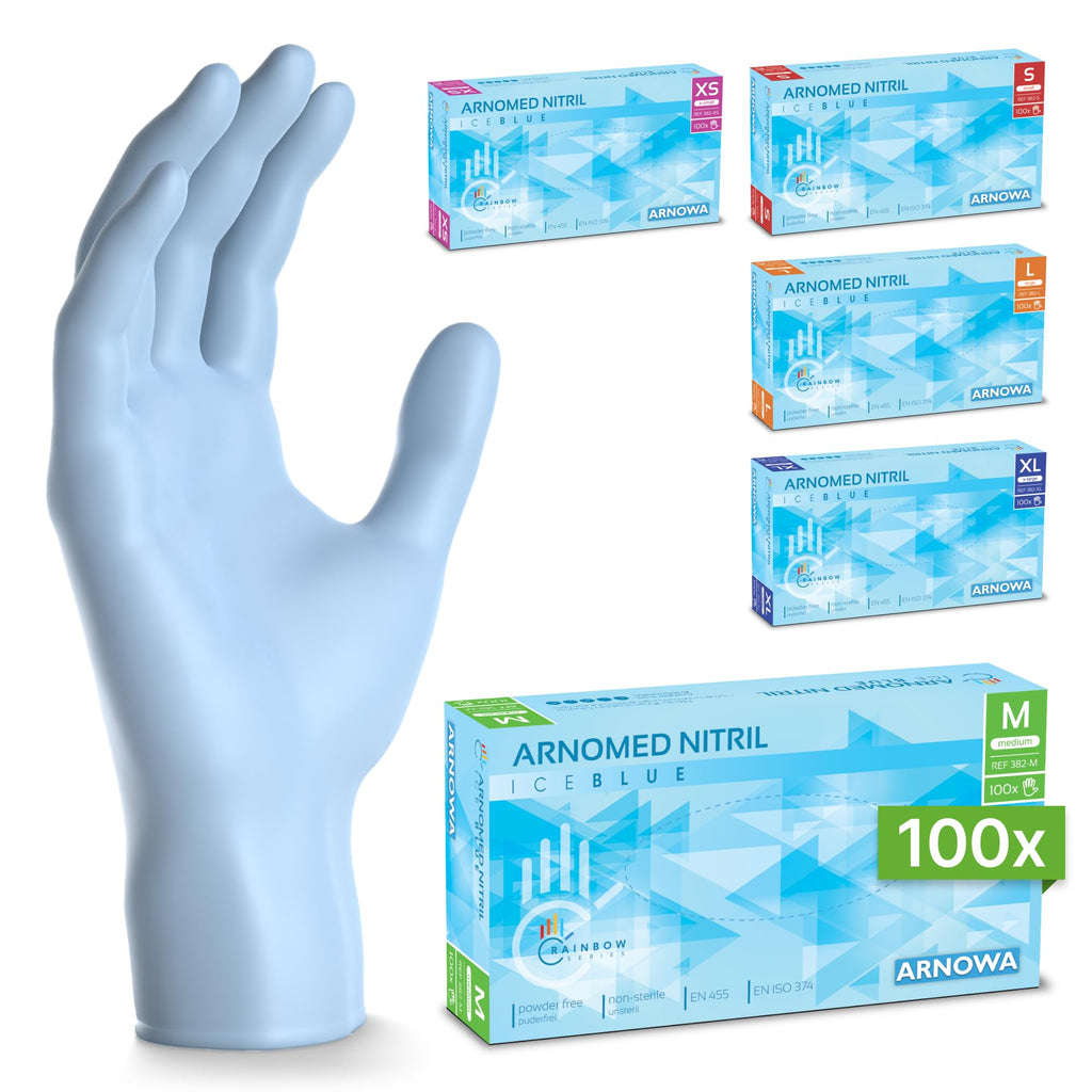 100x ARNOMED® Guantes nitrilo talla L Negro, Guantes desechables quirurgicos y laboratorio, Luvas nitrilo descartaveis sin polvo y látex, Manoplas nitrilo en XS, S, M, L, XL, XXL