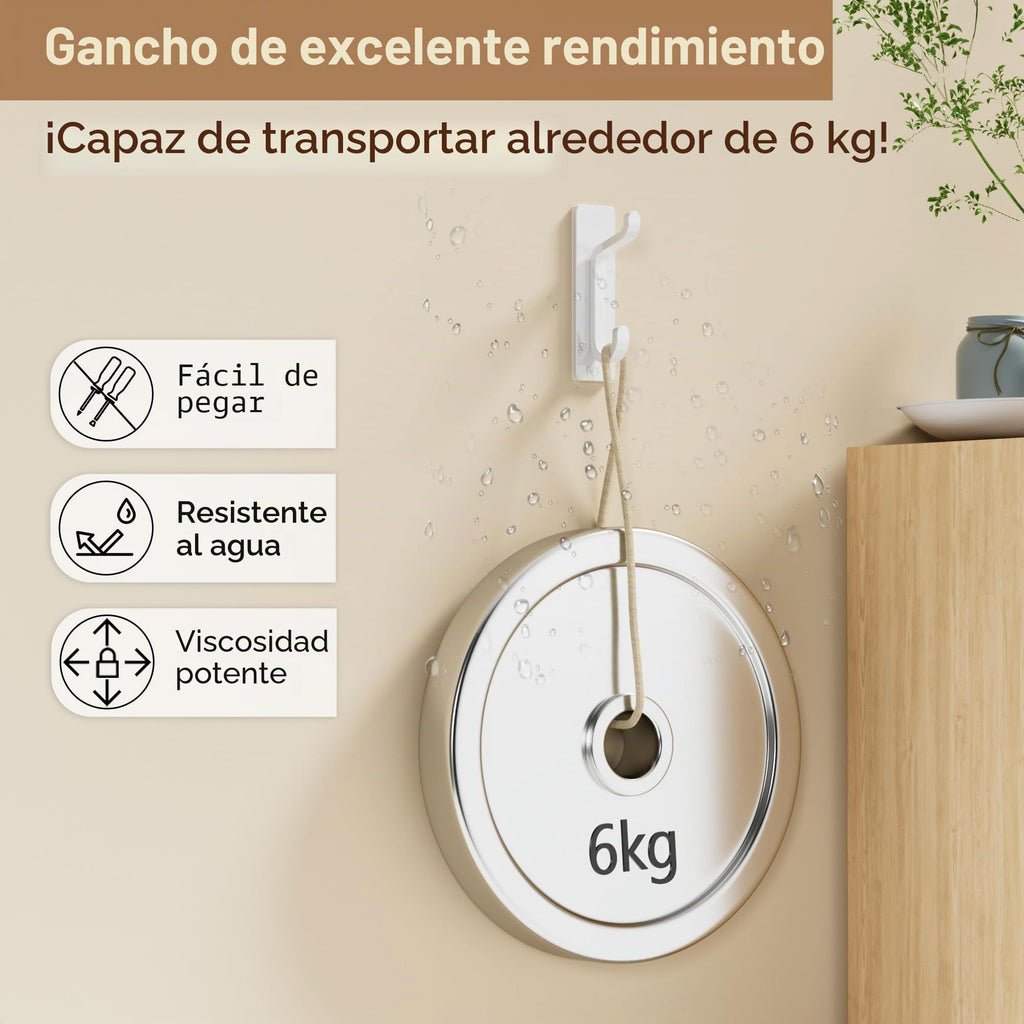 pickpiff Ganchos Adhesivos para Pared, Resistentes 6kg, Sin Taladrar, Impermeable, Colgadores para Baño Cocina Abrigos, Perchas Adhesivas de Acero Inoxidable, Negro, 6 Piezas