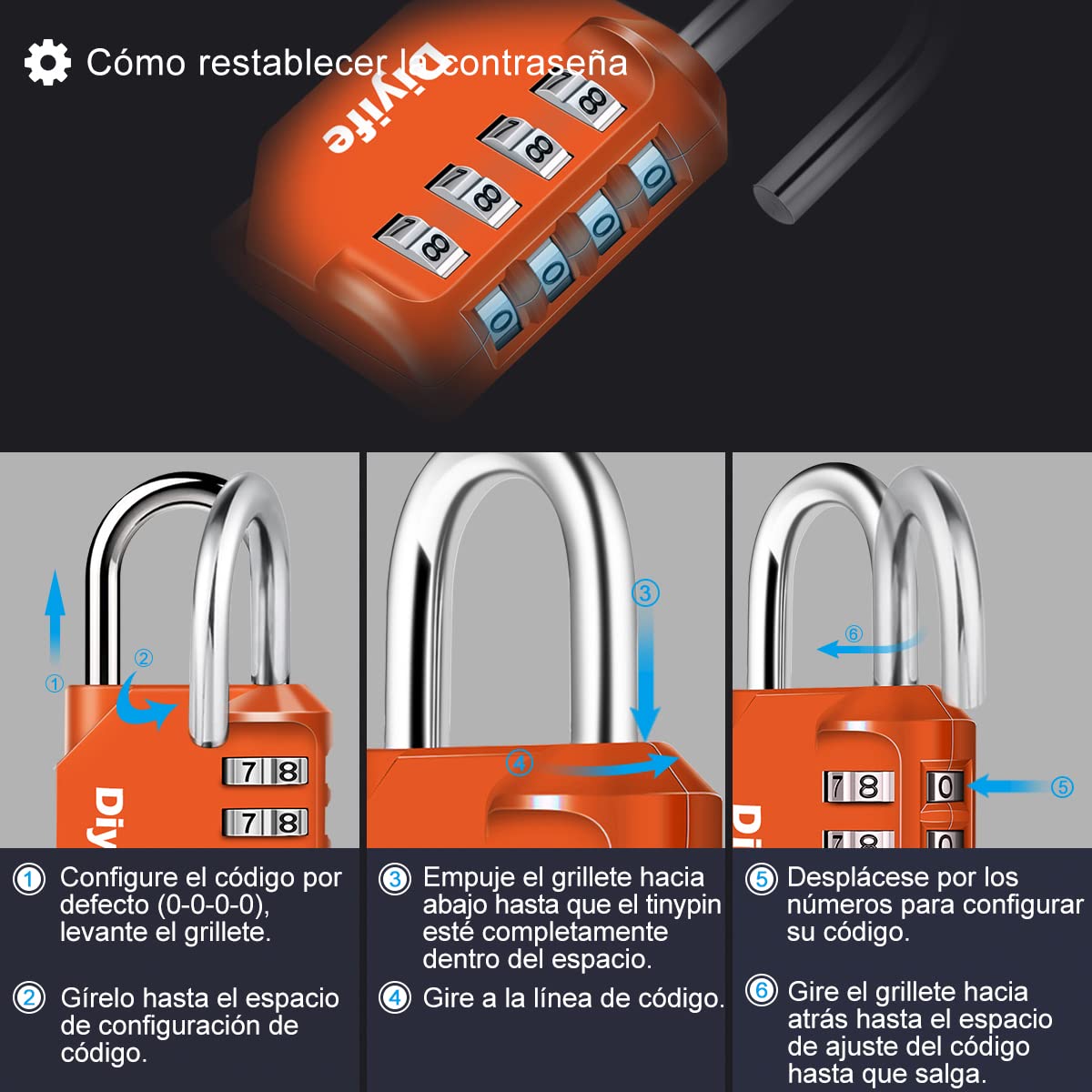 Candado Combinacion, Diyife Impermeable Candado Taquilla, Candado Seguridad 4 Dígitos, Candado para El Casillero del Gimnasio Escolar, Archivadores, Caja De Herramientas,Cerca, Cerrojo (Rojo)