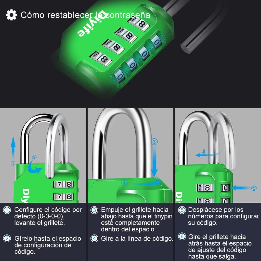 Candado Combinacion, Diyife Impermeable Candado Taquilla, Candado Seguridad 4 Dígitos, Candado para El Casillero del Gimnasio Escolar, Archivadores, Caja De Herramientas,Cerca, Cerrojo (Rojo)