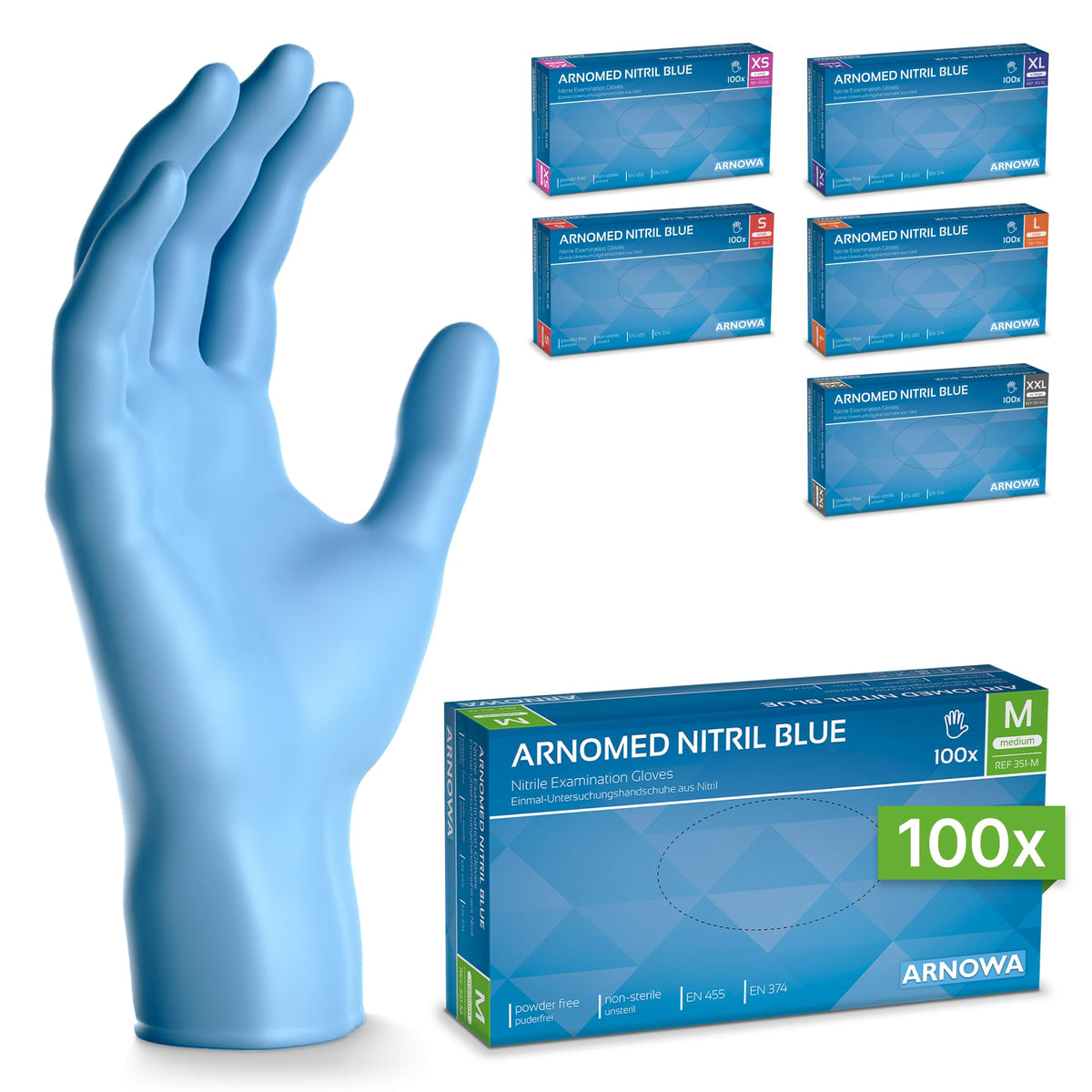 100x ARNOMED® Guantes nitrilo talla L Negro, Guantes desechables quirurgicos y laboratorio, Luvas nitrilo descartaveis sin polvo y látex, Manoplas nitrilo en XS, S, M, L, XL, XXL