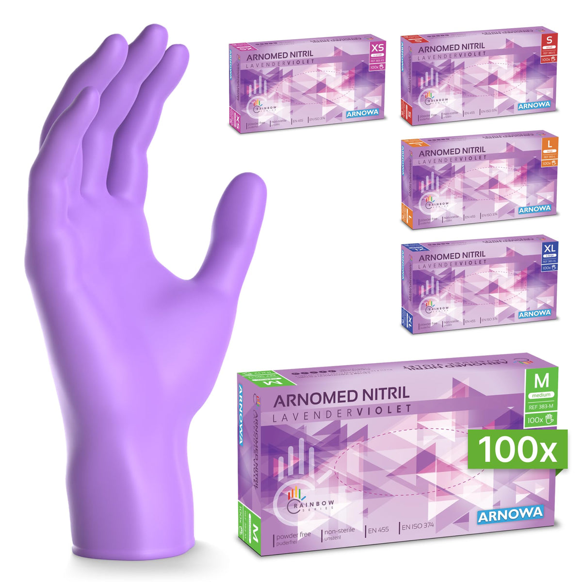 100x ARNOMED® Guantes nitrilo talla L Negro, Guantes desechables quirurgicos y laboratorio, Luvas nitrilo descartaveis sin polvo y látex, Manoplas nitrilo en XS, S, M, L, XL, XXL