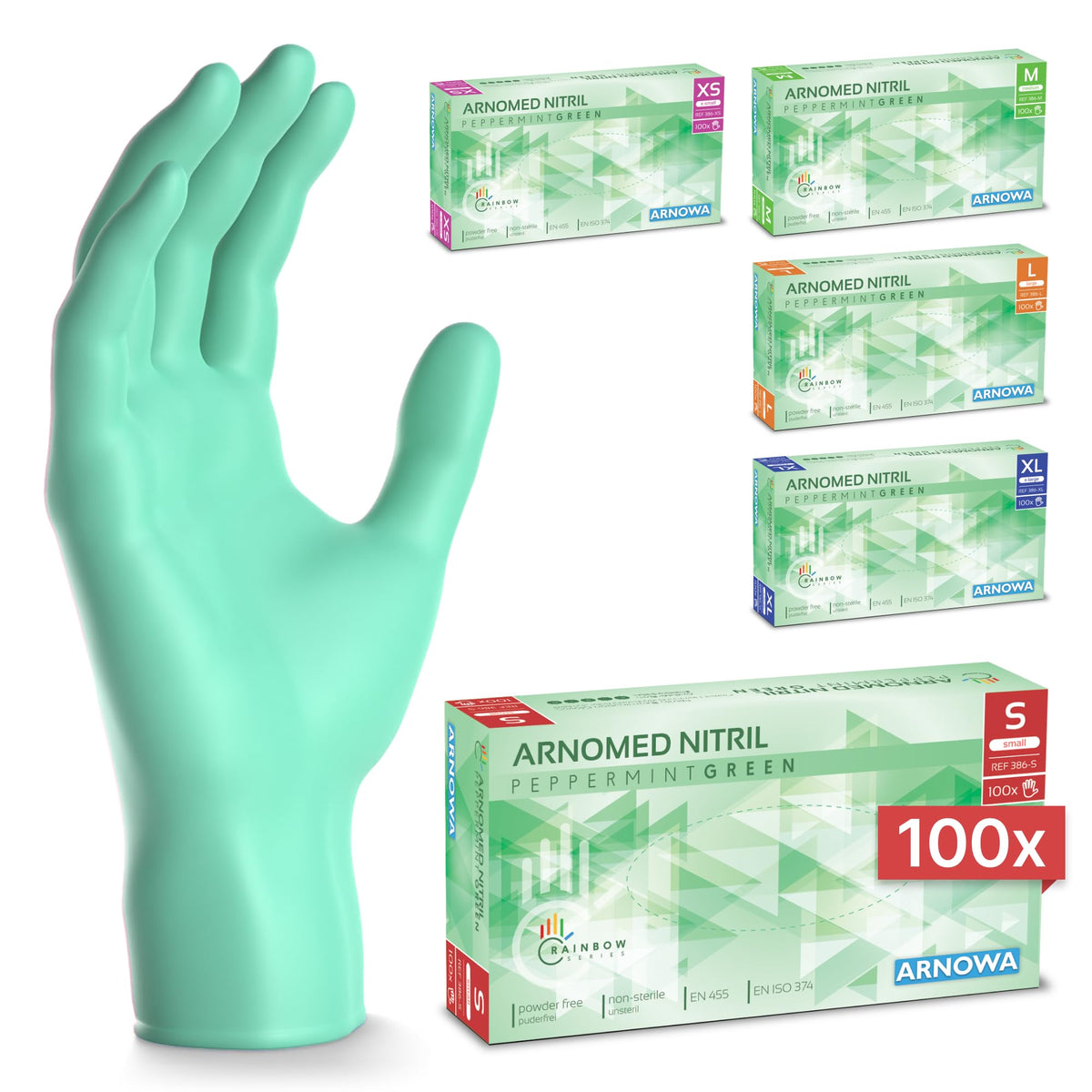 100x ARNOMED® Guantes nitrilo talla L Negro, Guantes desechables quirurgicos y laboratorio, Luvas nitrilo descartaveis sin polvo y látex, Manoplas nitrilo en XS, S, M, L, XL, XXL