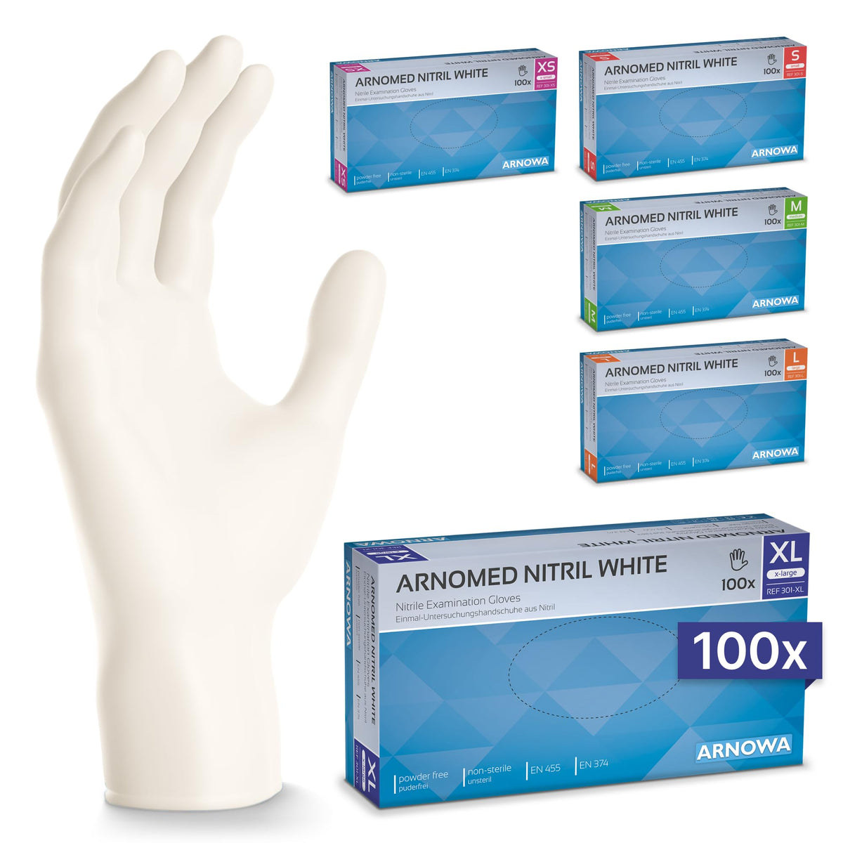 100x ARNOMED® Guantes nitrilo talla L Negro, Guantes desechables quirurgicos y laboratorio, Luvas nitrilo descartaveis sin polvo y látex, Manoplas nitrilo en XS, S, M, L, XL, XXL