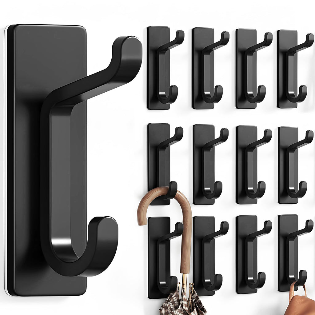 pickpiff Ganchos Adhesivos para Pared, Resistentes 6kg, Sin Taladrar, Impermeable, Colgadores para Baño Cocina Abrigos, Perchas Adhesivas de Acero Inoxidable, Negro, 6 Piezas