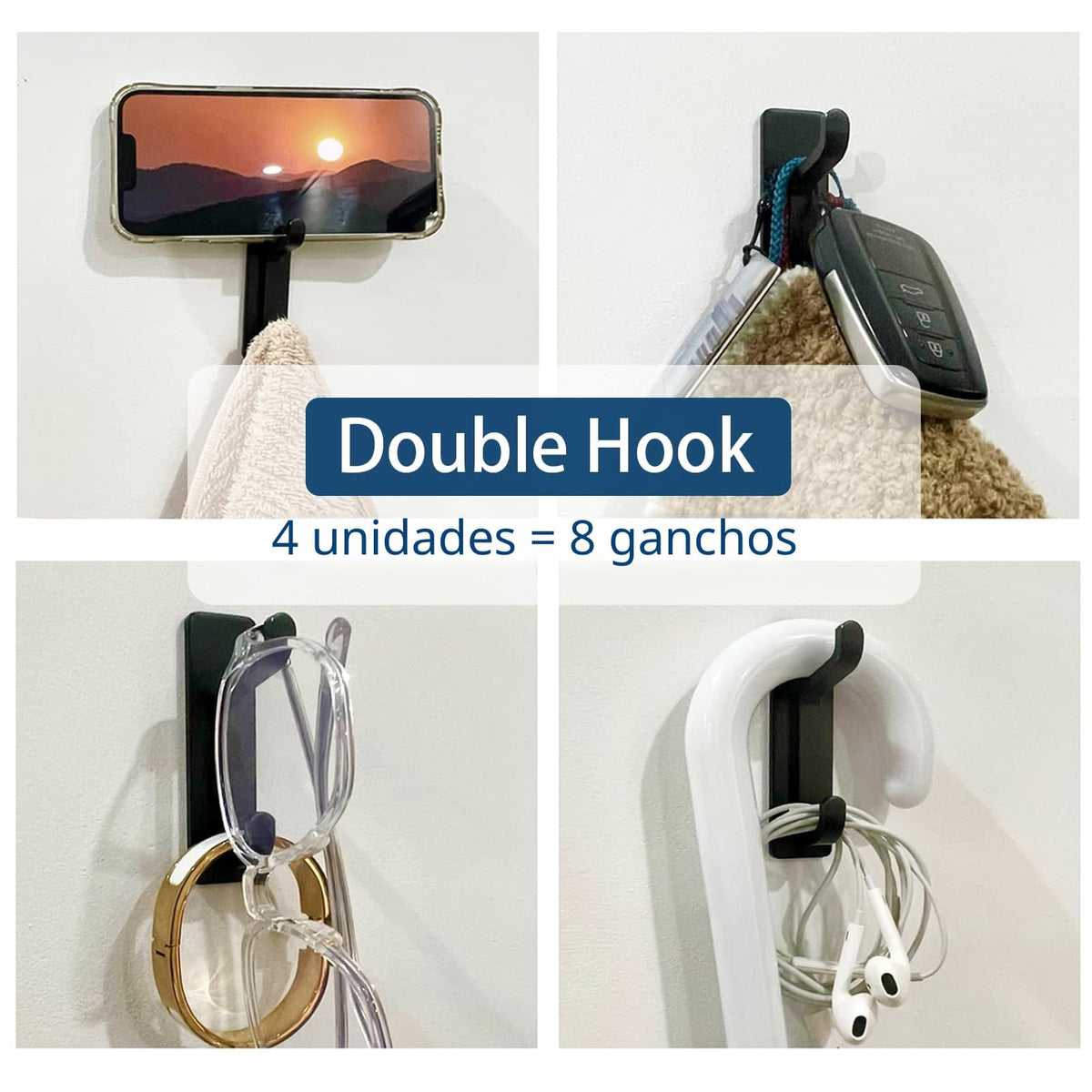 pickpiff Ganchos Adhesivos para Pared, Resistentes 6kg, Sin Taladrar, Impermeable, Colgadores para Baño Cocina Abrigos, Perchas Adhesivas de Acero Inoxidable, Negro, 6 Piezas