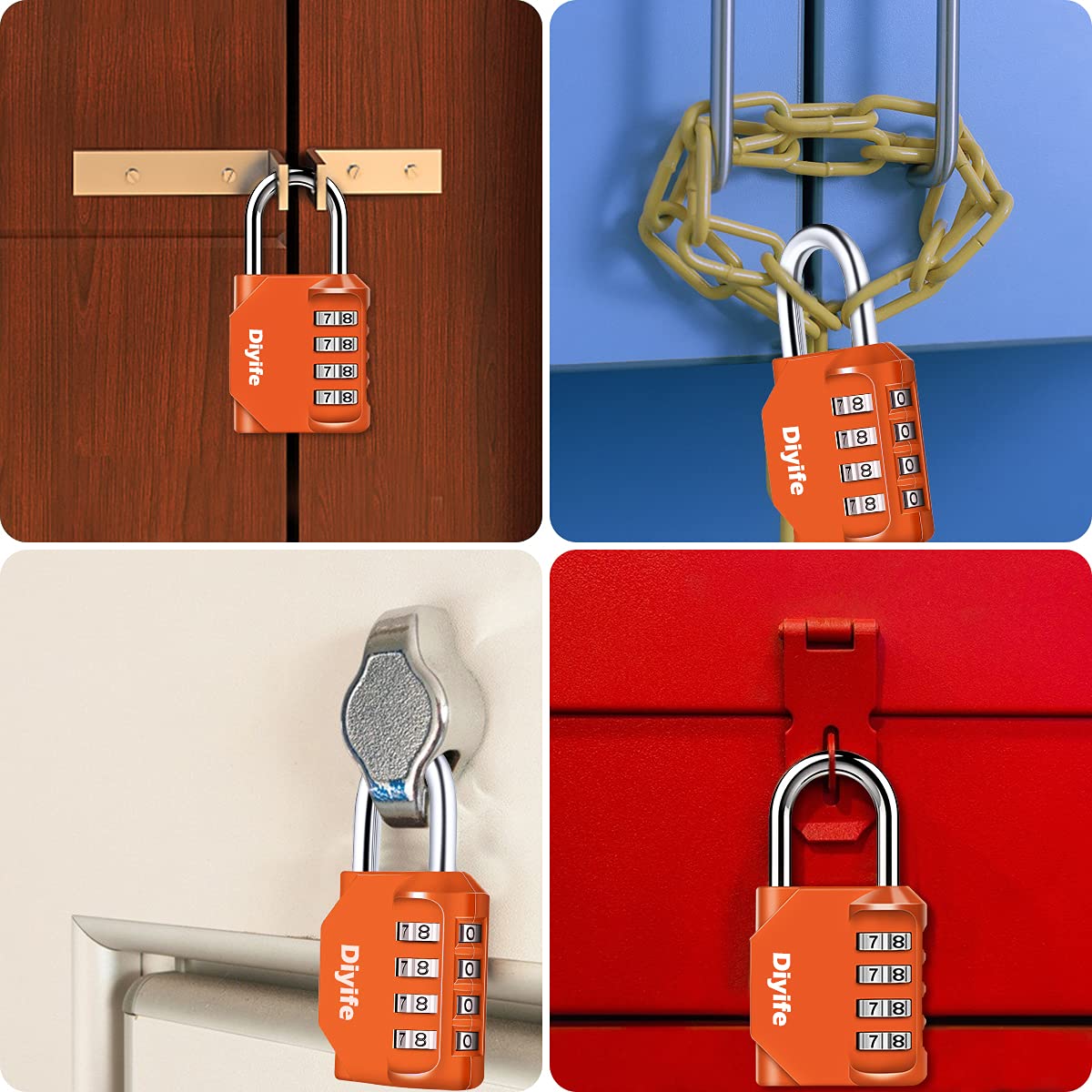 Candado Combinacion, Diyife Impermeable Candado Taquilla, Candado Seguridad 4 Dígitos, Candado para El Casillero del Gimnasio Escolar, Archivadores, Caja De Herramientas,Cerca, Cerrojo (Rojo)