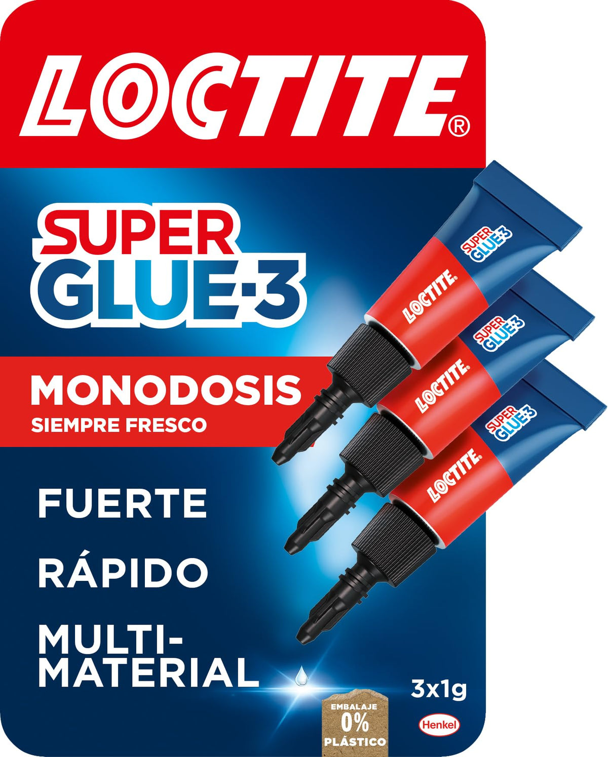 Loctite Super Glue-3 Monodosis, Pegamento Instantáneo Transparente, 3 x 1 g