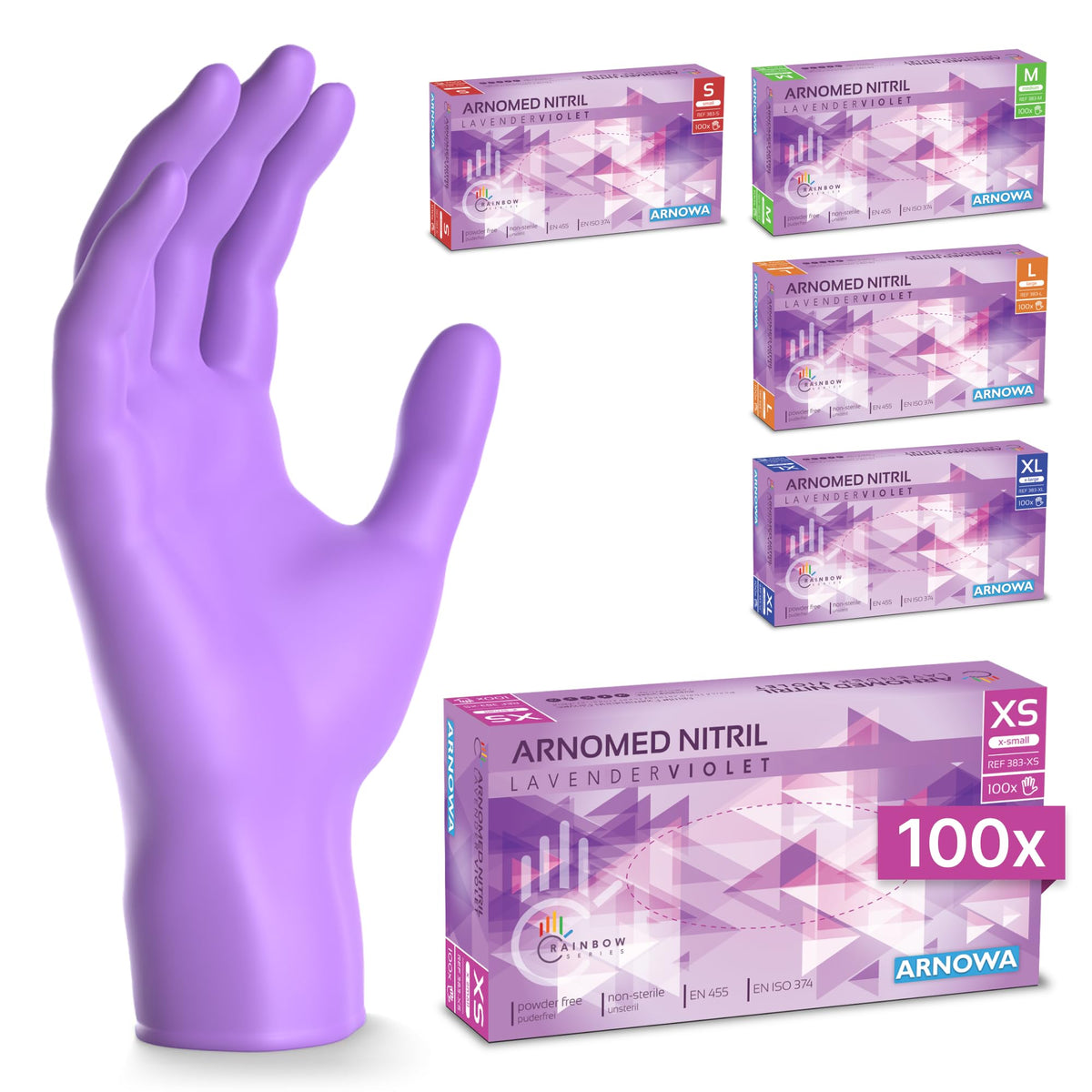 100x ARNOMED® Guantes nitrilo talla L Negro, Guantes desechables quirurgicos y laboratorio, Luvas nitrilo descartaveis sin polvo y látex, Manoplas nitrilo en XS, S, M, L, XL, XXL