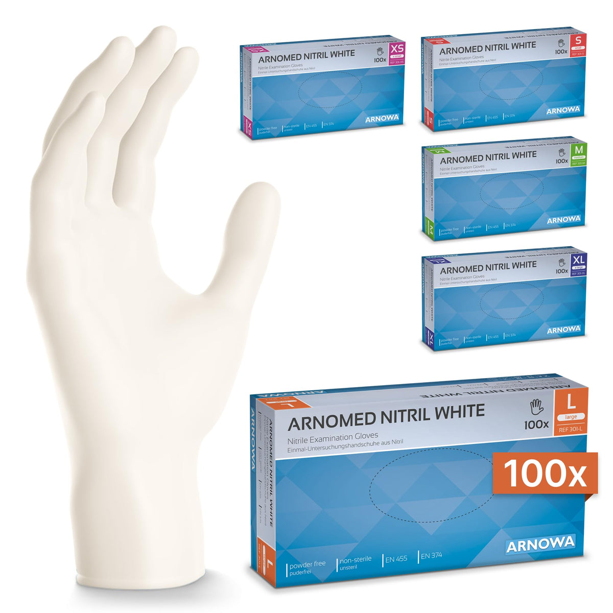 100x ARNOMED® Guantes nitrilo talla L Negro, Guantes desechables quirurgicos y laboratorio, Luvas nitrilo descartaveis sin polvo y látex, Manoplas nitrilo en XS, S, M, L, XL, XXL