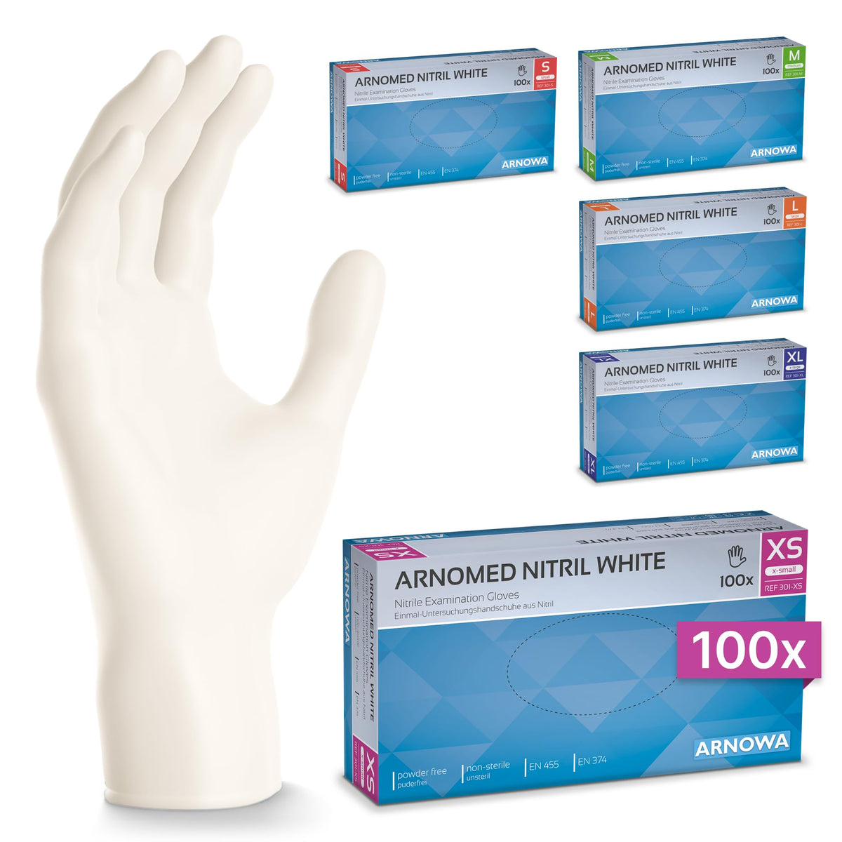 100x ARNOMED® Guantes nitrilo talla L Negro, Guantes desechables quirurgicos y laboratorio, Luvas nitrilo descartaveis sin polvo y látex, Manoplas nitrilo en XS, S, M, L, XL, XXL