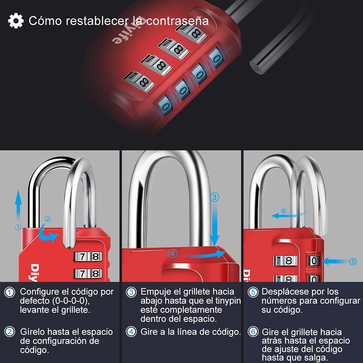 Candado Combinacion, Diyife Impermeable Candado Taquilla, Candado Seguridad 4 Dígitos, Candado para El Casillero del Gimnasio Escolar, Archivadores, Caja De Herramientas,Cerca, Cerrojo (Rojo)