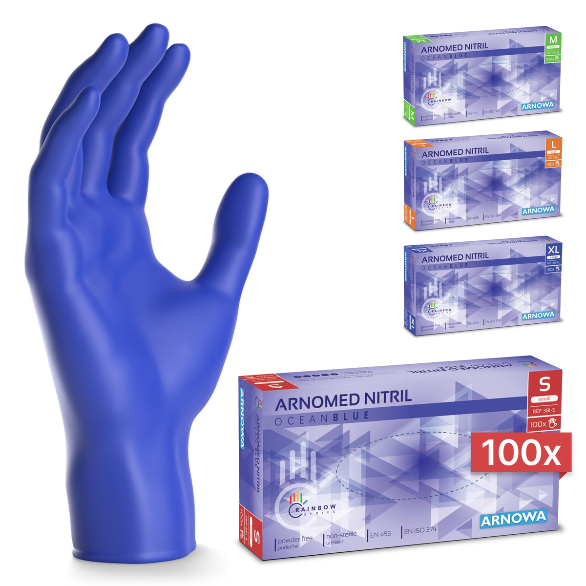 100x ARNOMED® Guantes nitrilo talla L Negro, Guantes desechables quirurgicos y laboratorio, Luvas nitrilo descartaveis sin polvo y látex, Manoplas nitrilo en XS, S, M, L, XL, XXL