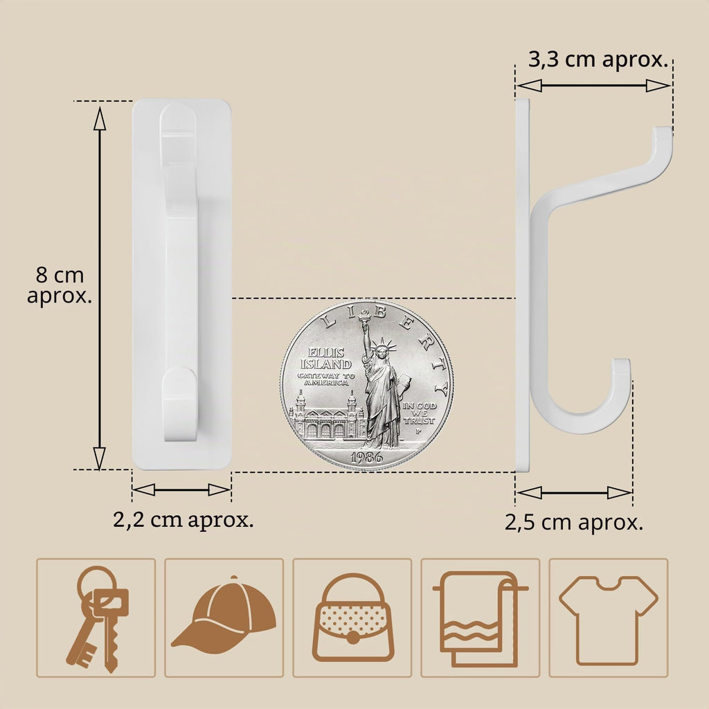 pickpiff Ganchos Adhesivos para Pared, Resistentes 6kg, Sin Taladrar, Impermeable, Colgadores para Baño Cocina Abrigos, Perchas Adhesivas de Acero Inoxidable, Negro, 6 Piezas
